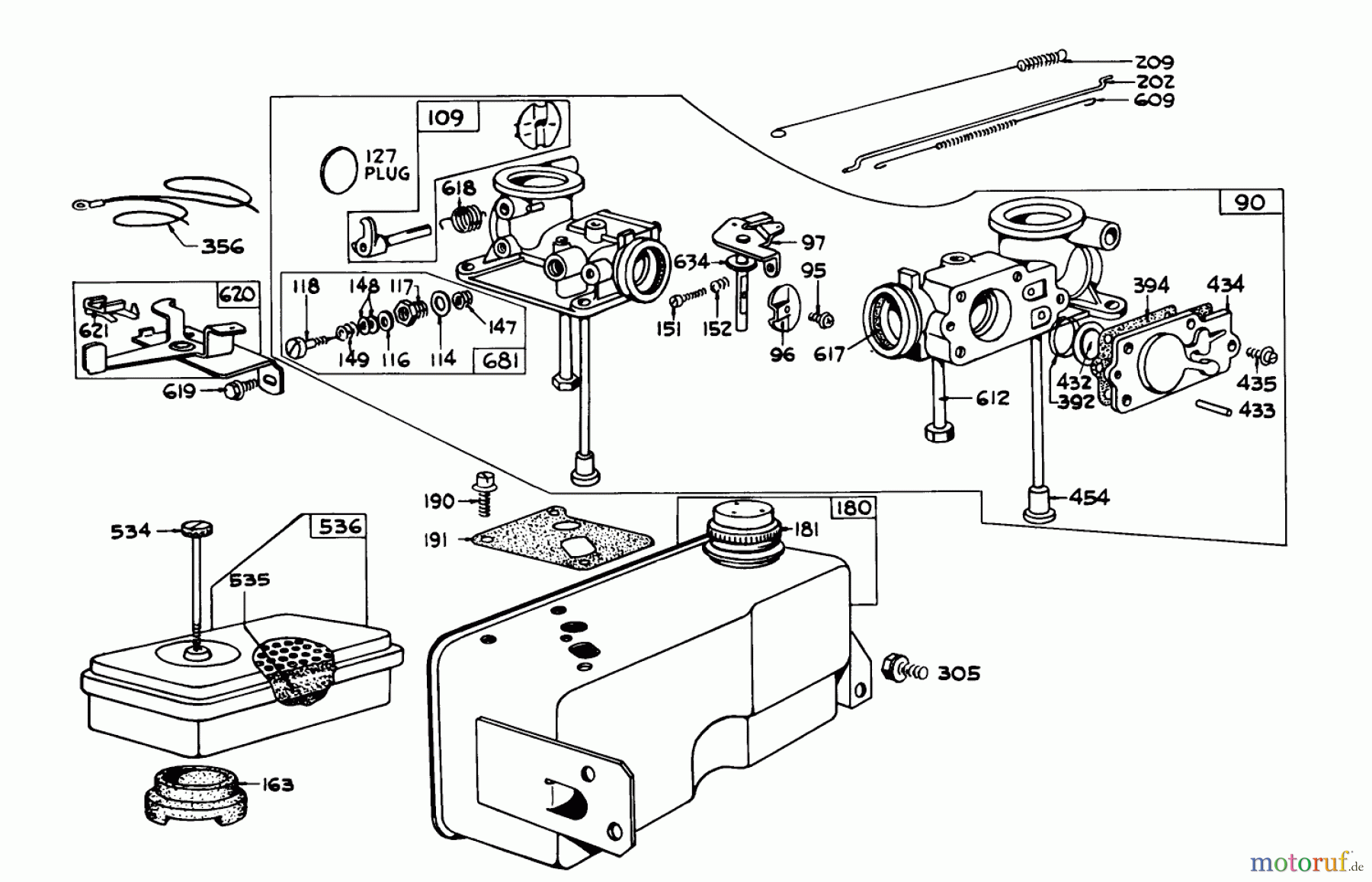 Toro Neu Blowers/Vacuums/Chippers/Shredders 62850 - Toro Shredder, 1972 (2000001-2999999) CARBURETOR AIR CLEANER & GAS TANK ASSEMBLY