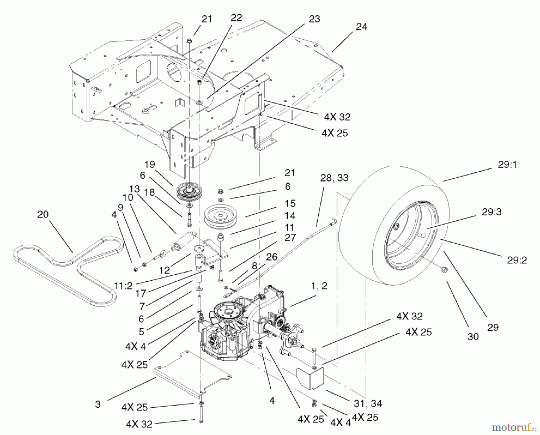  Toro Neu Mowers, Zero-Turn 74601 (Z17-44) - Toro Z17-44 TimeCutter Z Riding Mower, 2002 (220000913-220999999) HYDRO AND BELT DRIVE ASSEMBLY
