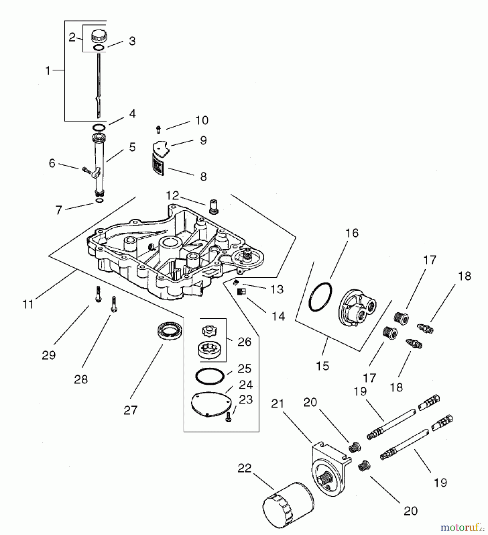 Toro Neu Mowers, Zero-Turn 74601 (Z17-44) - Toro Z17-44 TimeCutter Z Riding Mower, 2002 (220000913-220999999) OIL PAN / LUBRICATION ASSEMBLY KOHLER CV 490S-27503