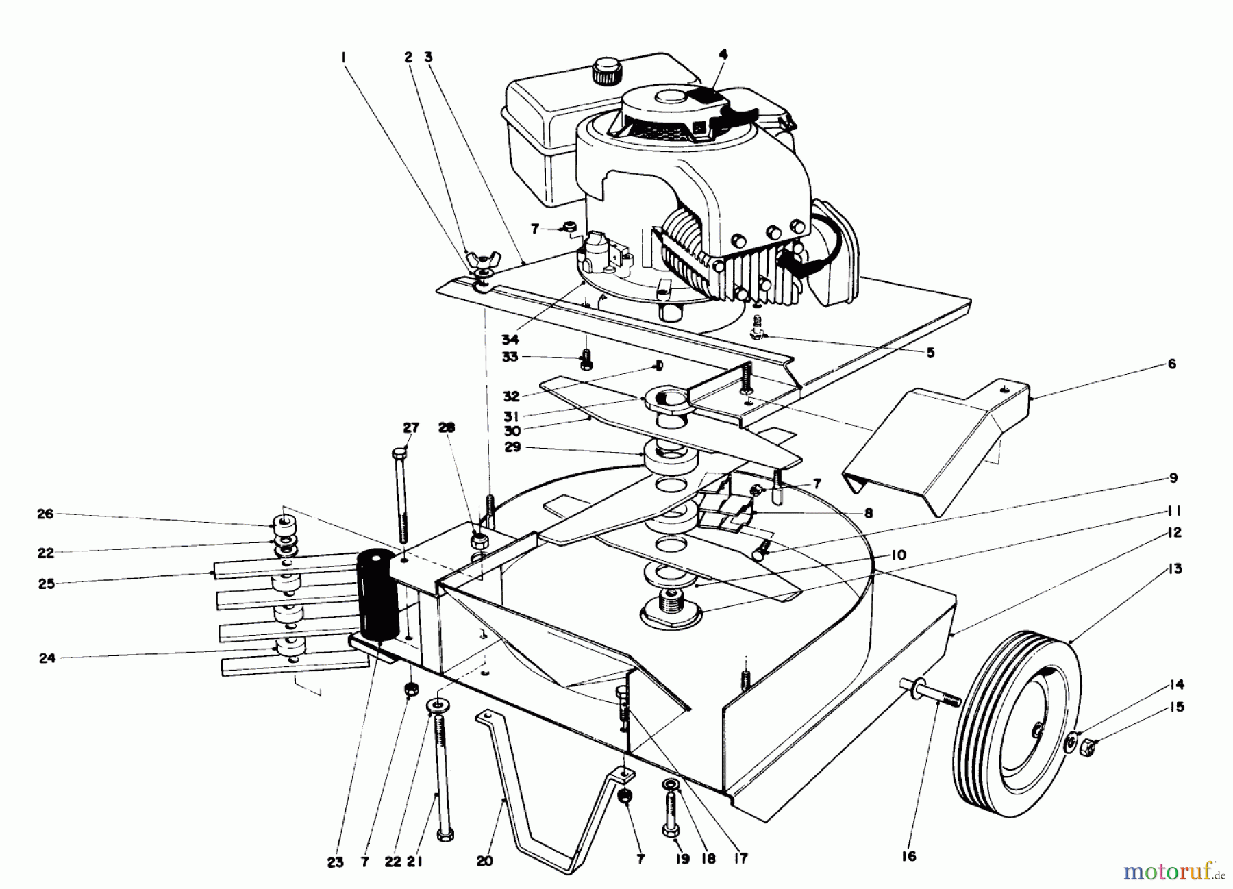 Toro Neu Blowers/Vacuums/Chippers/Shredders 62853 - Toro Shredder, 1973 (3000001-3999999) ENGINE AND BASE ASSEMBLY