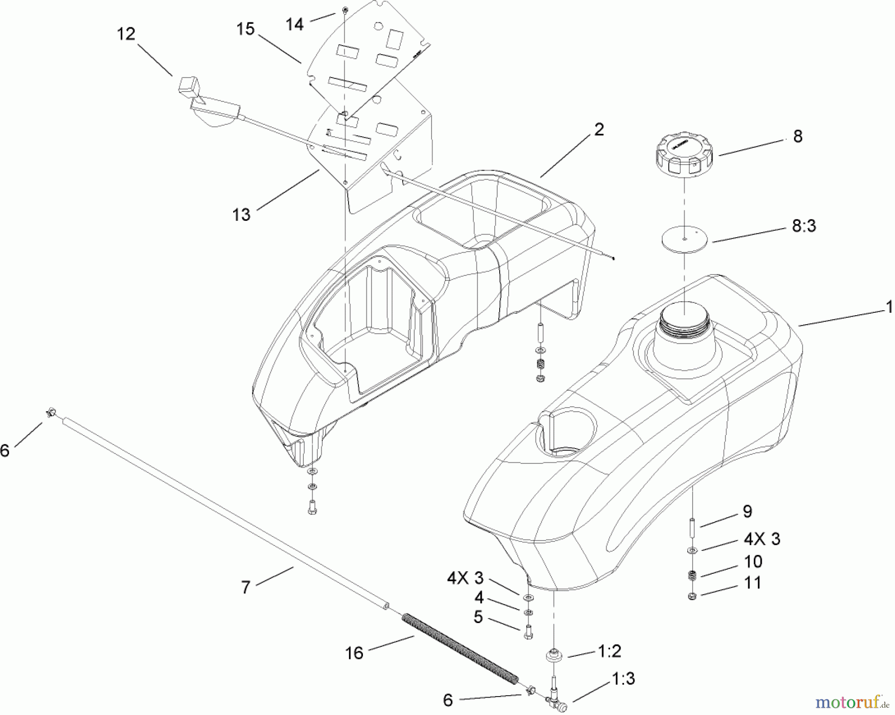 Toro Neu Mowers, Zero-Turn 74603 (ZX440) - Toro TimeCutter ZX440 Riding Mower, 2007 (270000001-270999999) FUEL TANK AND CONTROL ASSEMBLY