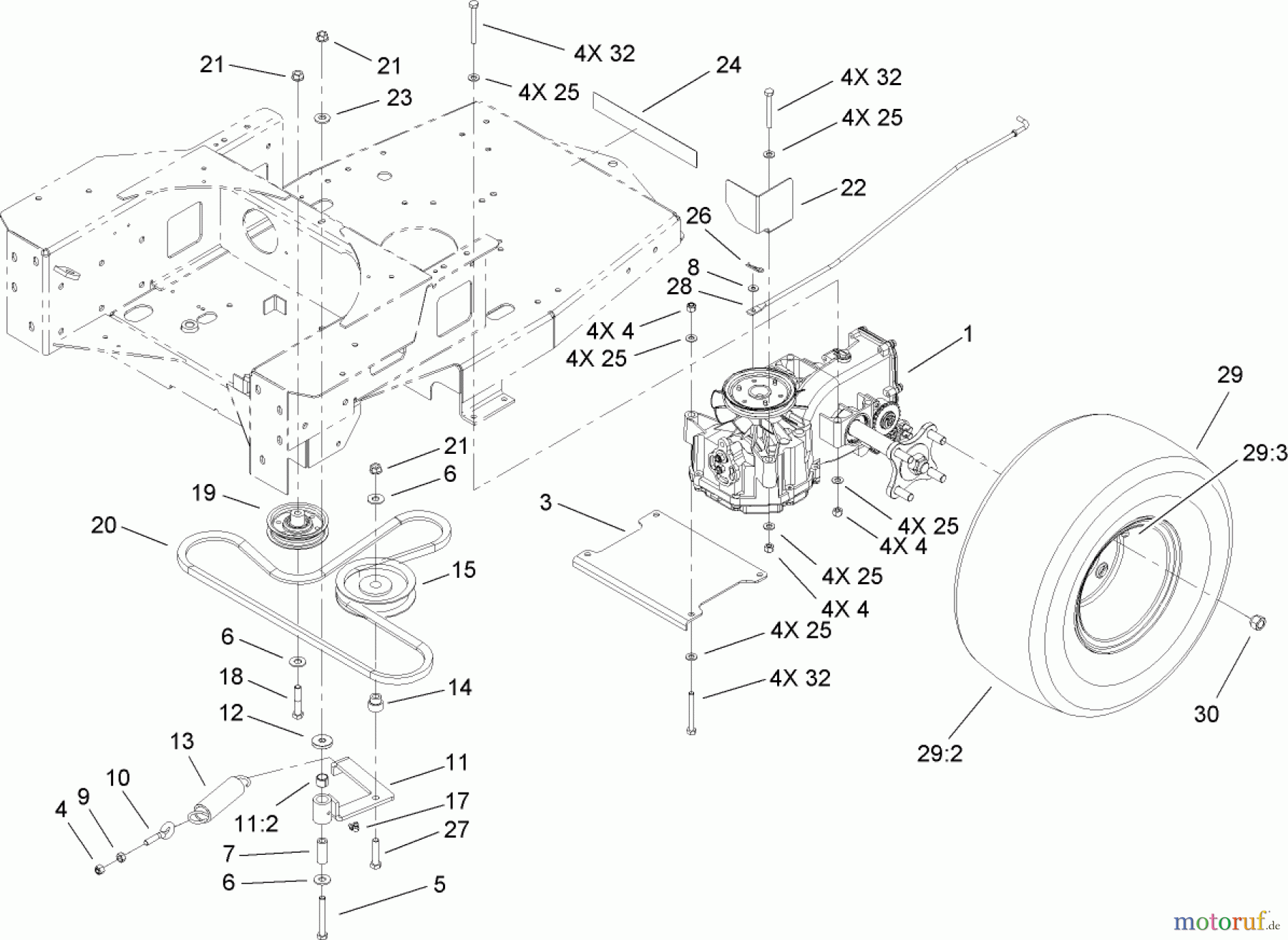  Toro Neu Mowers, Zero-Turn 74603 (ZX440) - Toro TimeCutter ZX440 Riding Mower, 2007 (270000001-270999999) HYDRO AND BELT DRIVE ASSEMBLY