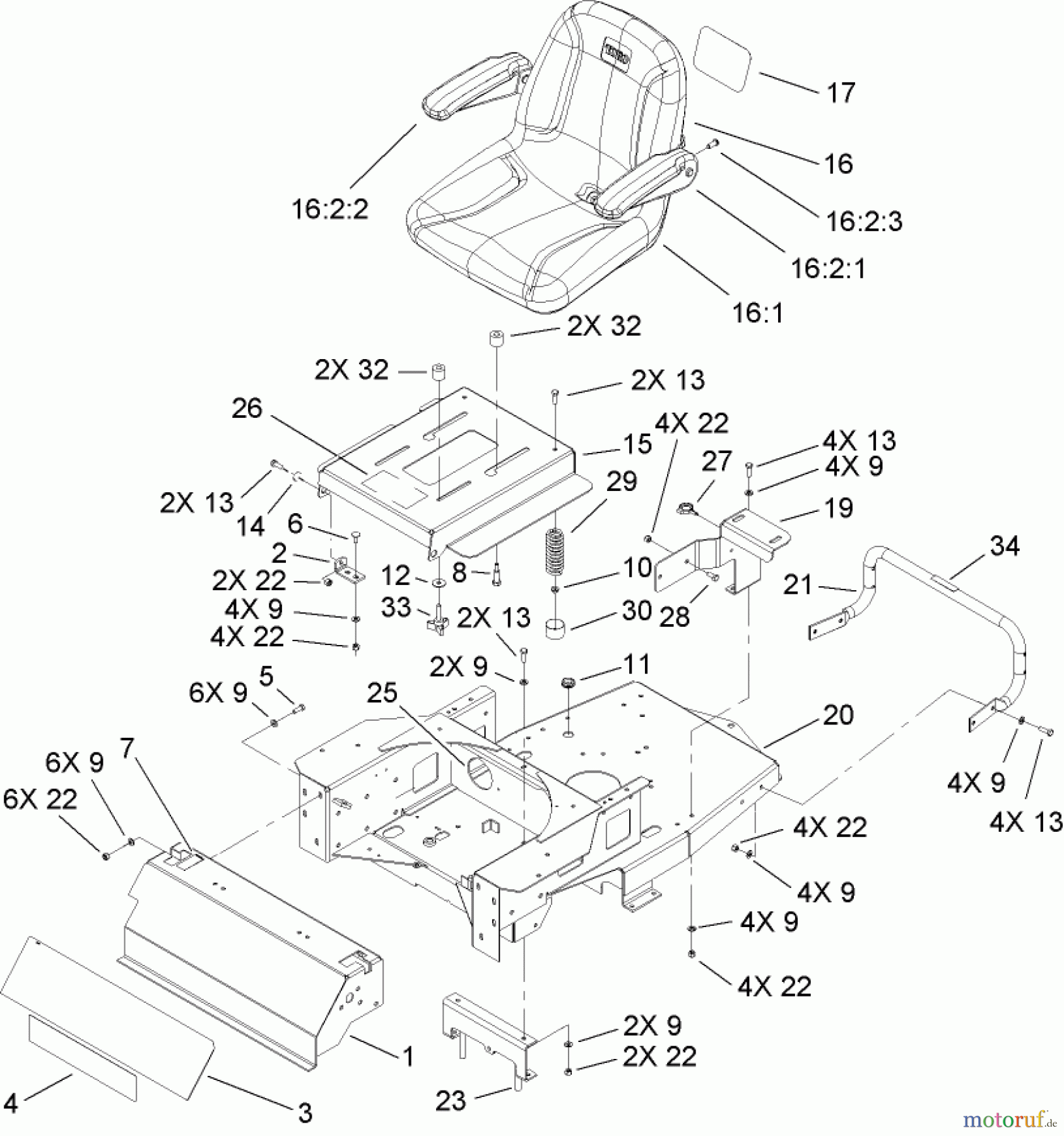 Toro Neu Mowers, Zero-Turn 74603 (ZX440) - Toro TimeCutter ZX440 Riding Mower, 2008 (280000001-280999999) MAIN FRAME ASSEMBLY