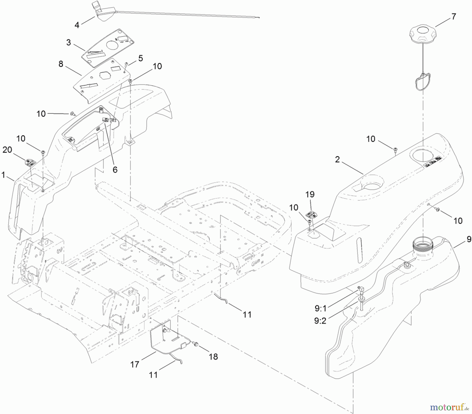 Toro Neu Mowers, Zero-Turn 74620 (3200) - Toro TimeCutter SS 3200 Riding Mower, 2011 (311000001-311999999) BODY STYLING AND FUEL TANK ASSEMBLY