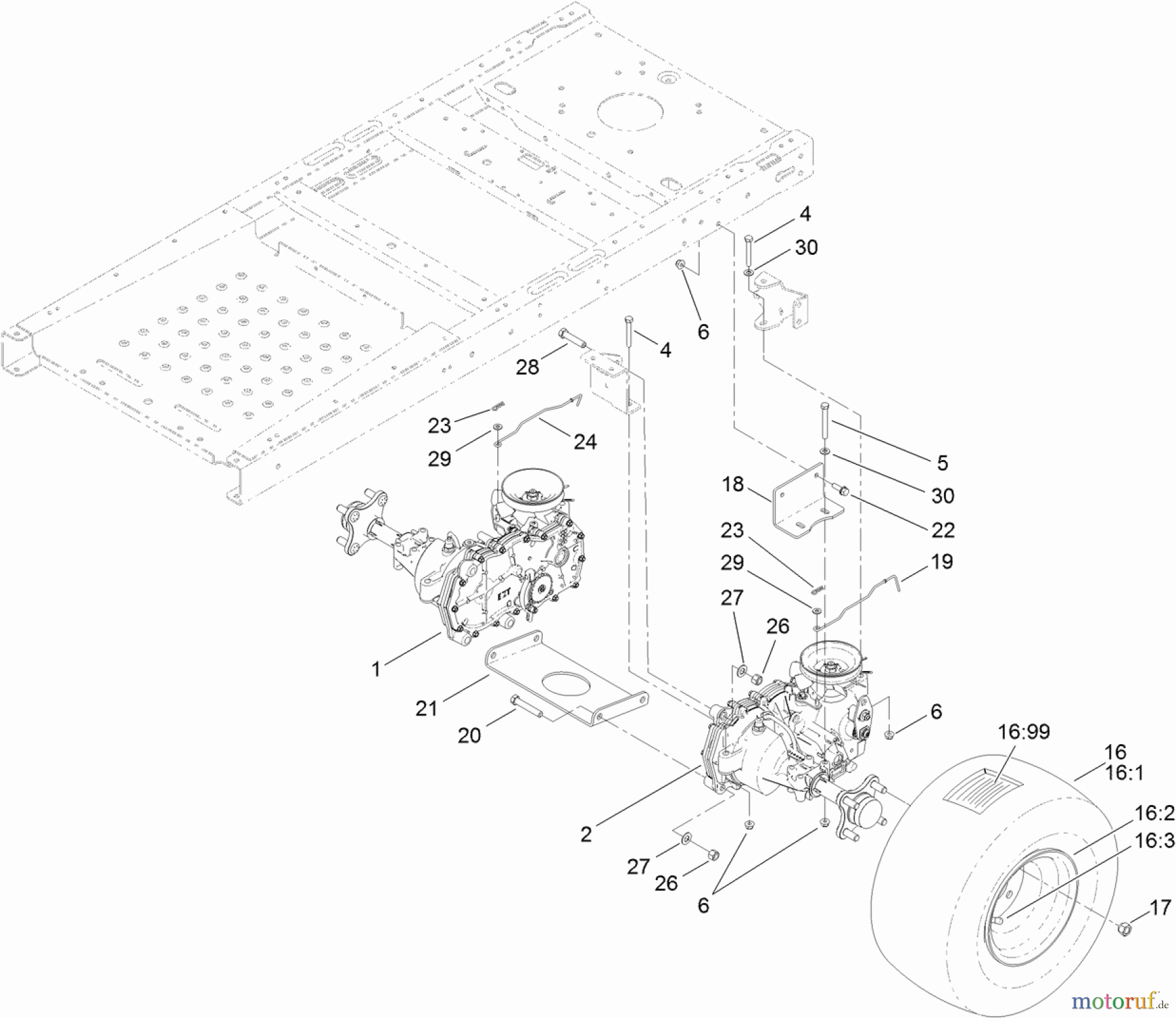 Toro Neu Mowers, Zero-Turn 74623 (4200) - Toro TimeCutter SS 4200 Riding Mower, 2012 (SN 312000001-312999999) HYDRO TRANSAXLE DRIVE AND REAR WHEEL ASSEMBLY