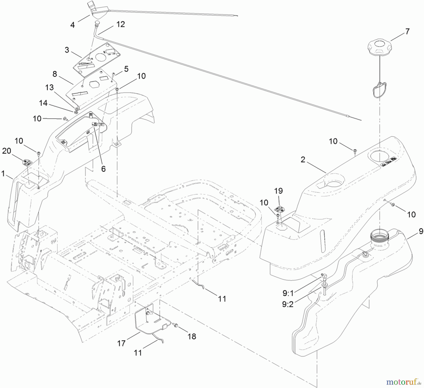 Toro Neu Mowers, Zero-Turn 74624 (4235) - Toro TimeCutter SS 4235 Riding Mower, 2011 (311000001-311999999) BODY STYLING AND FUEL TANK ASSEMBLY