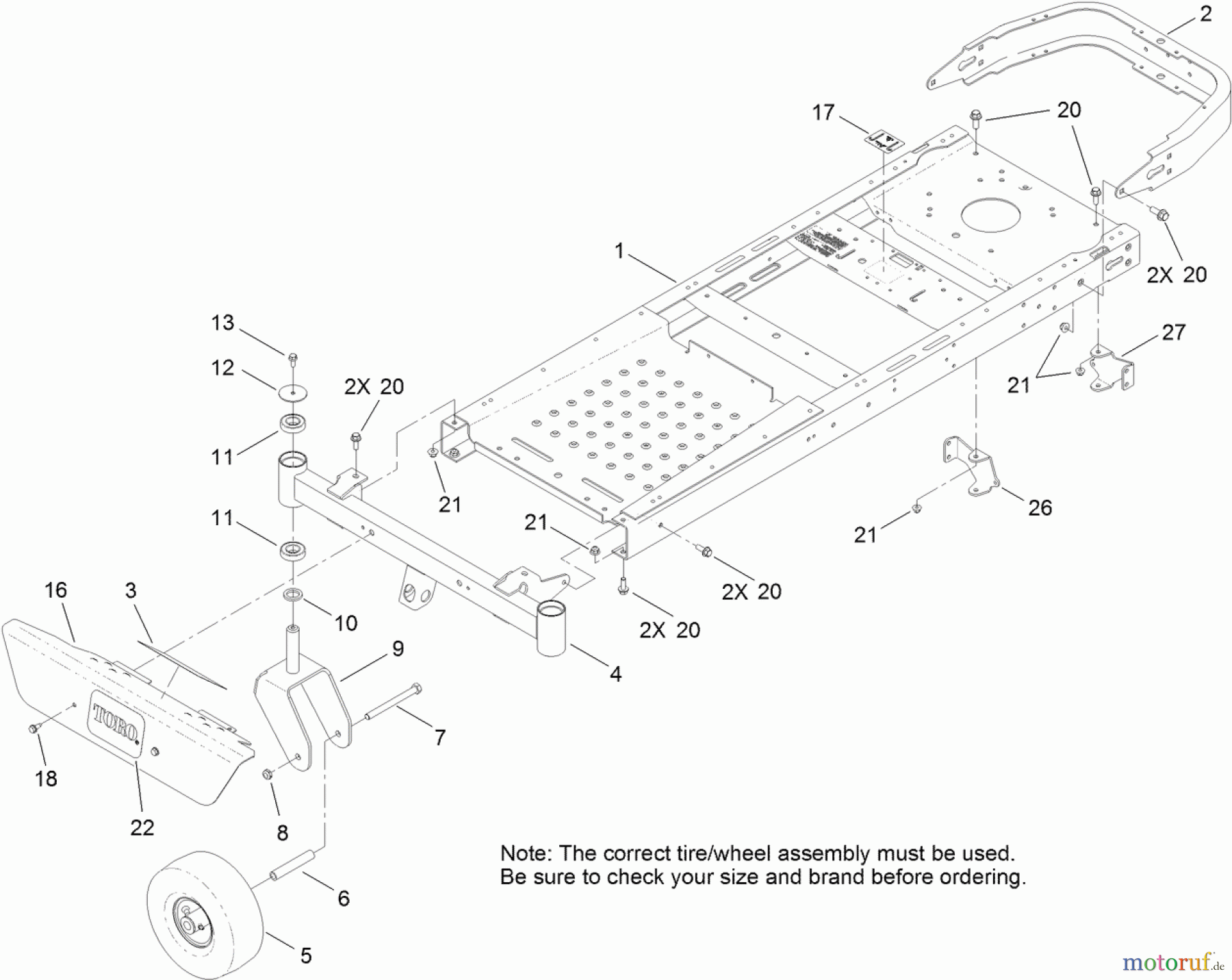 Toro Neu Mowers, Zero-Turn 74624 (4235) - Toro TimeCutter SS 4235 Riding Mower, 2011 (311000001-311999999) FRAME, FRONT AXLE AND CASTER WHEEL ASSEMBLY
