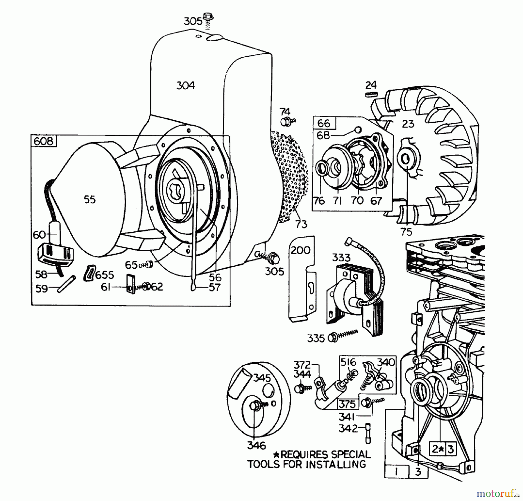 Toro Neu Blowers/Vacuums/Chippers/Shredders 62900 - Toro 5 hp Lawn Vacuum, 1973 (3000001-3999999) REWIND STARTER