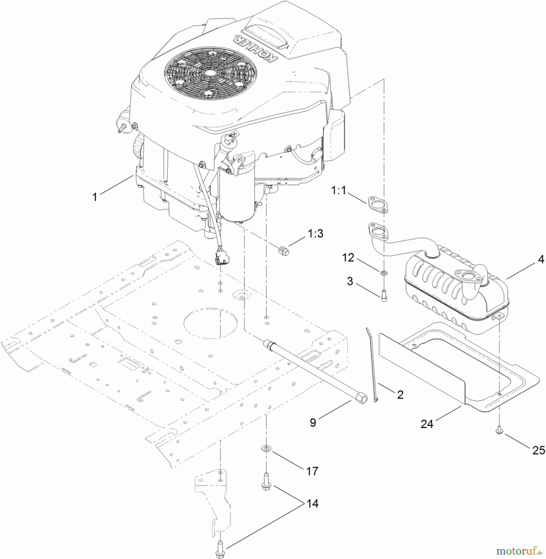 Toro Neu Mowers, Zero-Turn 74627 (4235) - Toro TimeCutter SS 4235 Riding Mower, 2012 (SN 312000001-312999999) ENGINE AND MUFFLER ASSEMBLY