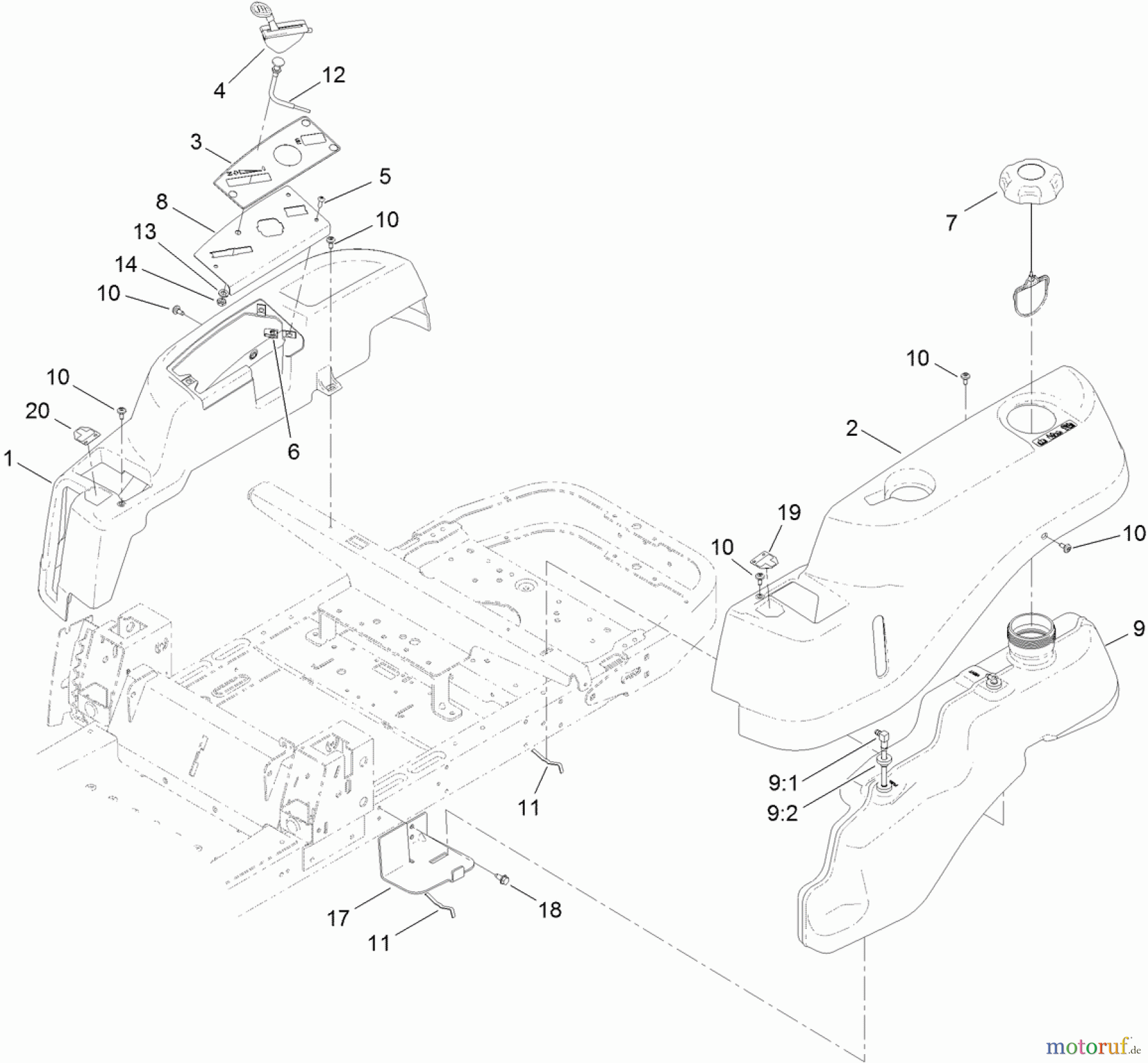  Toro Neu Mowers, Zero-Turn 74628 (4235) - Toro TimeCutter SS 4235 Riding Mower, 2012 (SN 312000001-312999999) BODY STYLING AND FUEL TANK ASSEMBLY