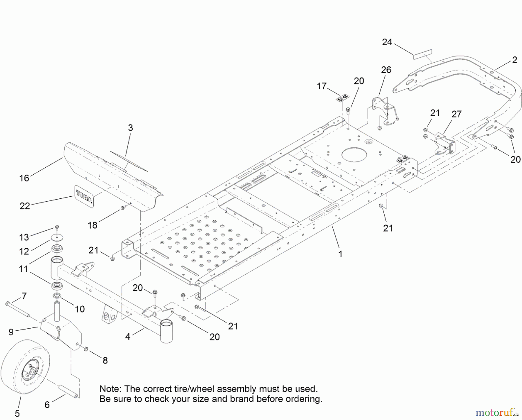 Toro Neu Mowers, Zero-Turn 74628 (4235) - Toro TimeCutter SS 4235 Riding Mower, 2012 (SN 312000001-312999999) FRAME, FRONT AXLE AND CASTER WHEEL ASSEMBLY