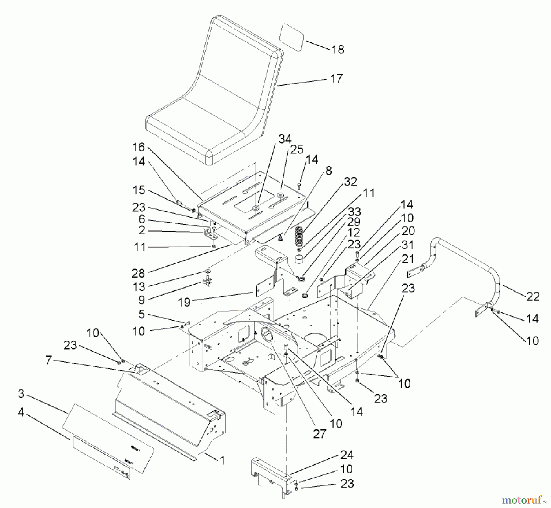  Toro Neu Mowers, Zero-Turn 74701 (17-52ZX) - Toro 17-52ZX TimeCutter ZX Riding Mower, 2003 (230000001-230999999) MAIN FRAME AND SEAT ASSEMBLY