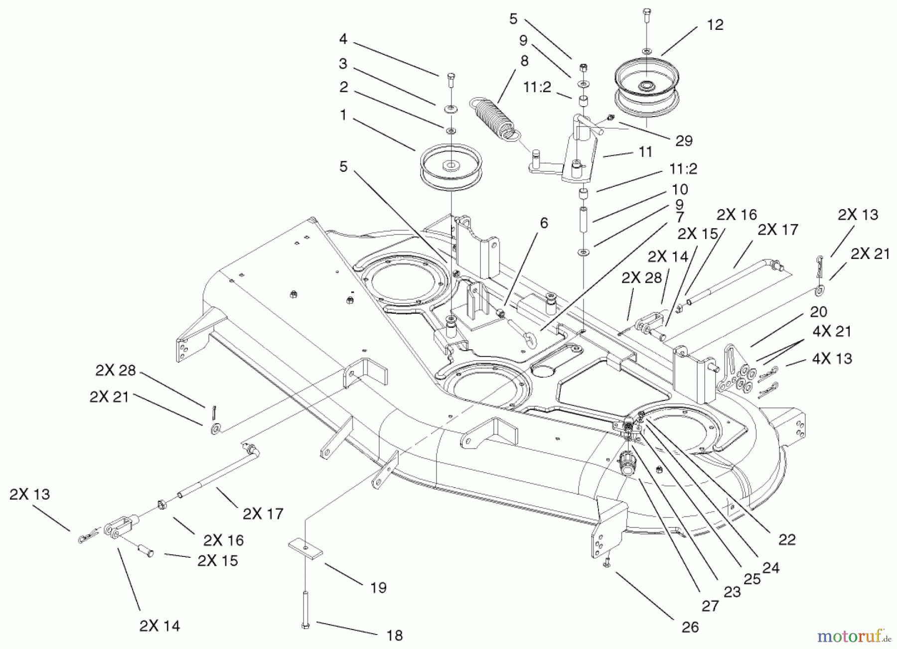  Toro Neu Mowers, Zero-Turn 74701 (Z17-52) - Toro Z17-52 TimeCutter Z Riding Mower, 2001 (210000001-210999999) DECK BELT DRIVE AND LIFT ASSEMBLY