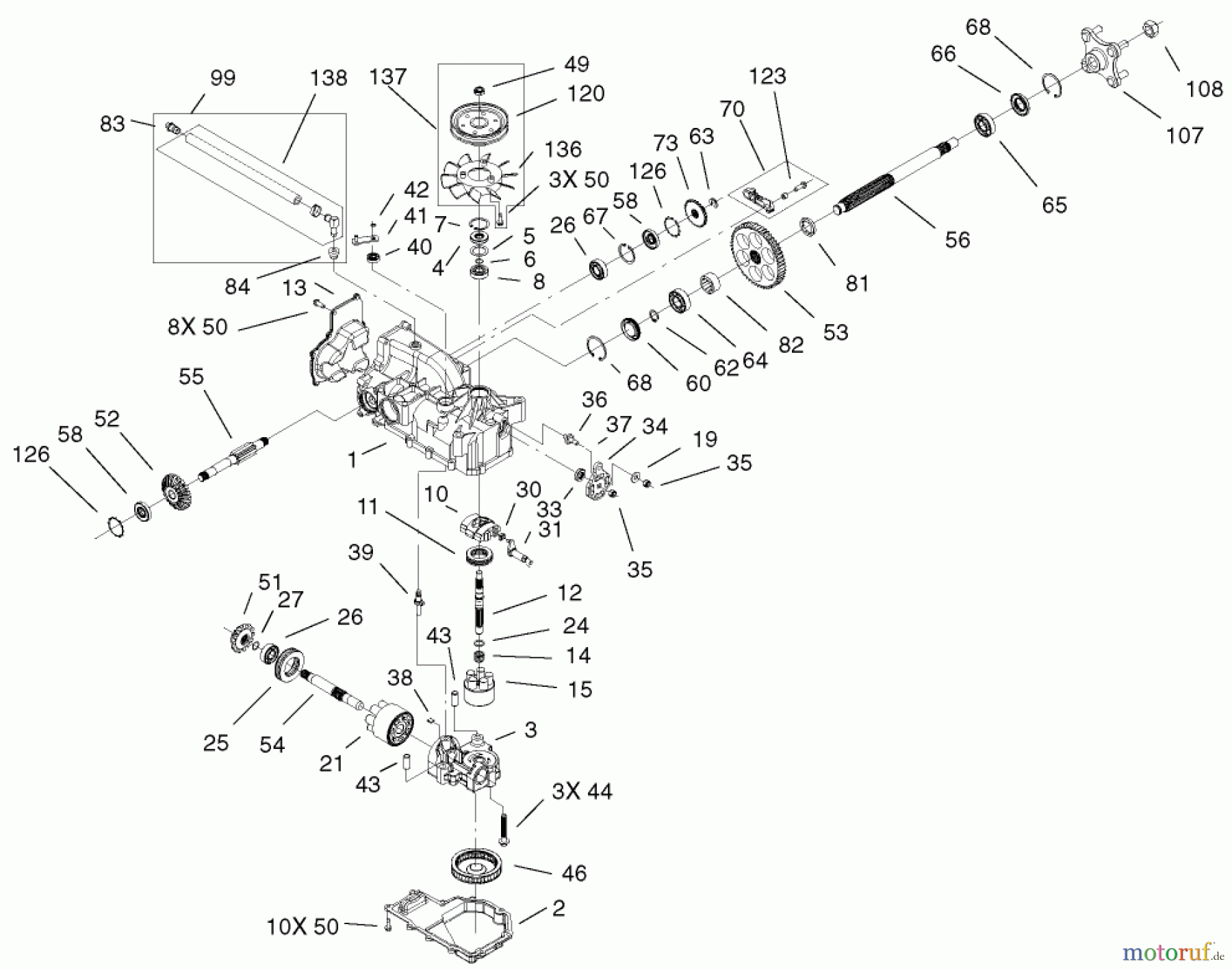 Toro Neu Mowers, Zero-Turn 74701 (Z17-52) - Toro Z17-52 TimeCutter Z Riding Mower, 2002 (220000001-220999999) LH HYDRO TRANSAXLE ASSEMBLY NO. 100-7361