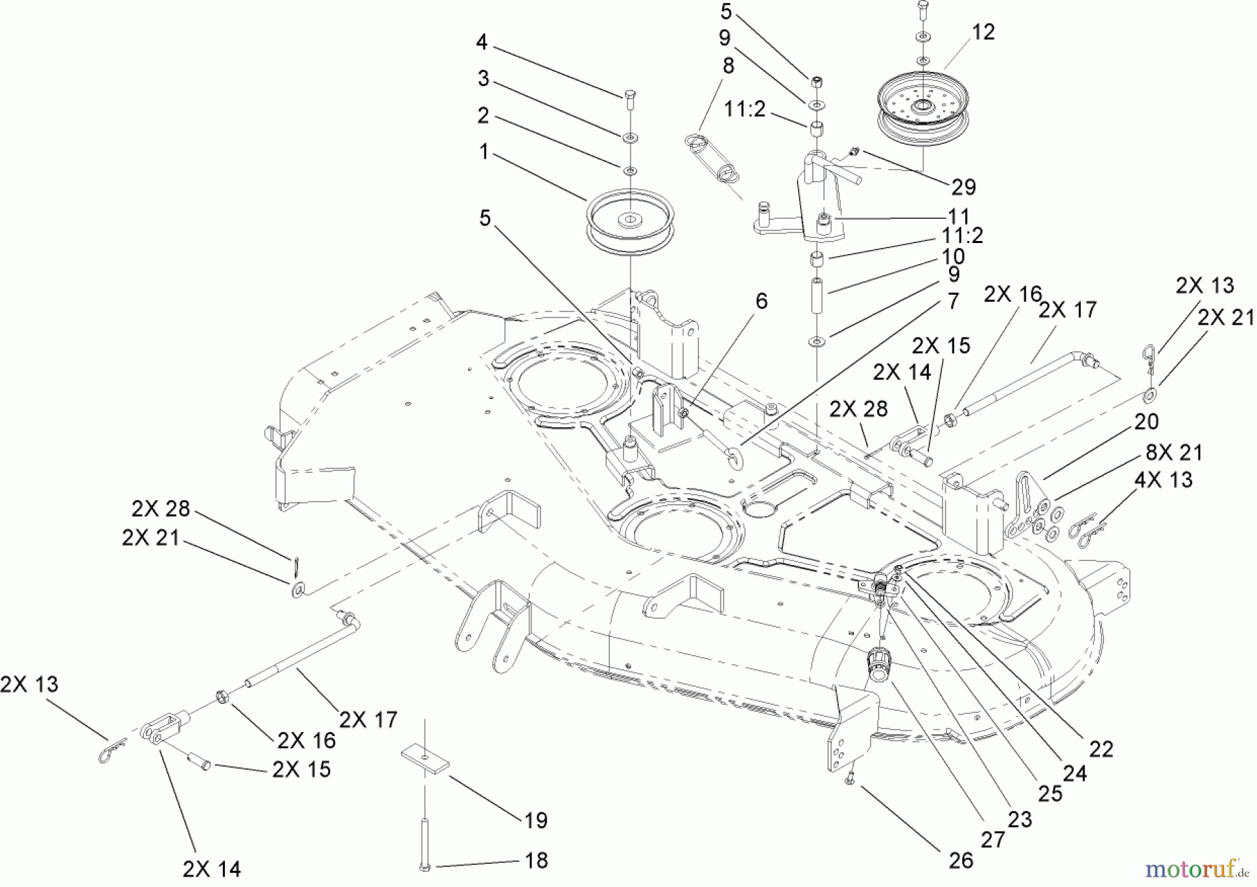 Toro Neu Mowers, Zero-Turn 74702 (18-52ZX) - Toro 18-52ZX TimeCutter ZX Riding Mower, 2004 (240000200-240999999) 52IN DECK BELT DRIVE AND LIFT SYSTEM ASSEMBLY