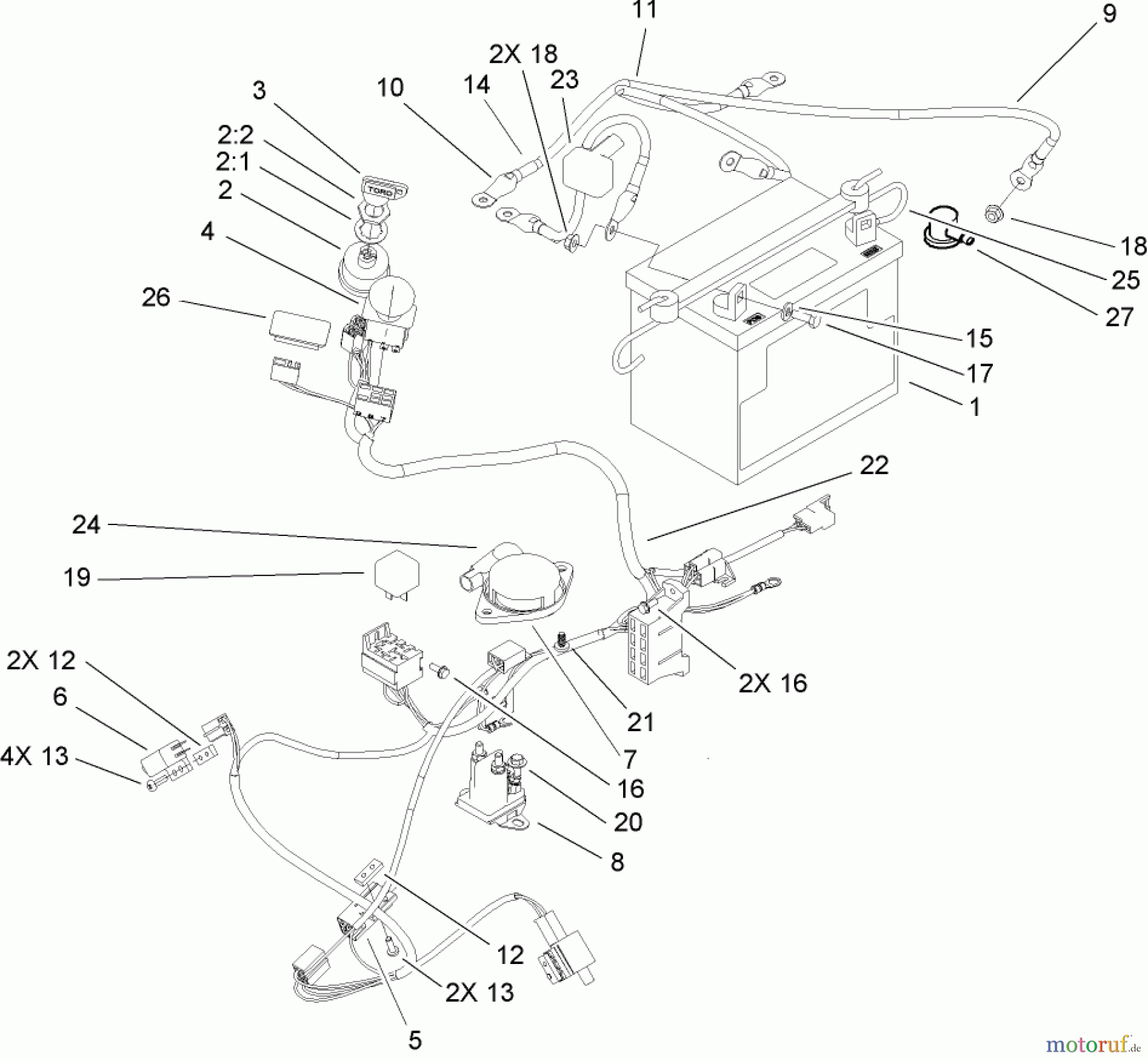 Toro Neu Mowers, Zero-Turn 74702 (18-52ZX) - Toro 18-52ZX TimeCutter ZX Riding Mower, 2004 (240000200-240999999) ELECTRICAL SYSTEM ASSEMBLY