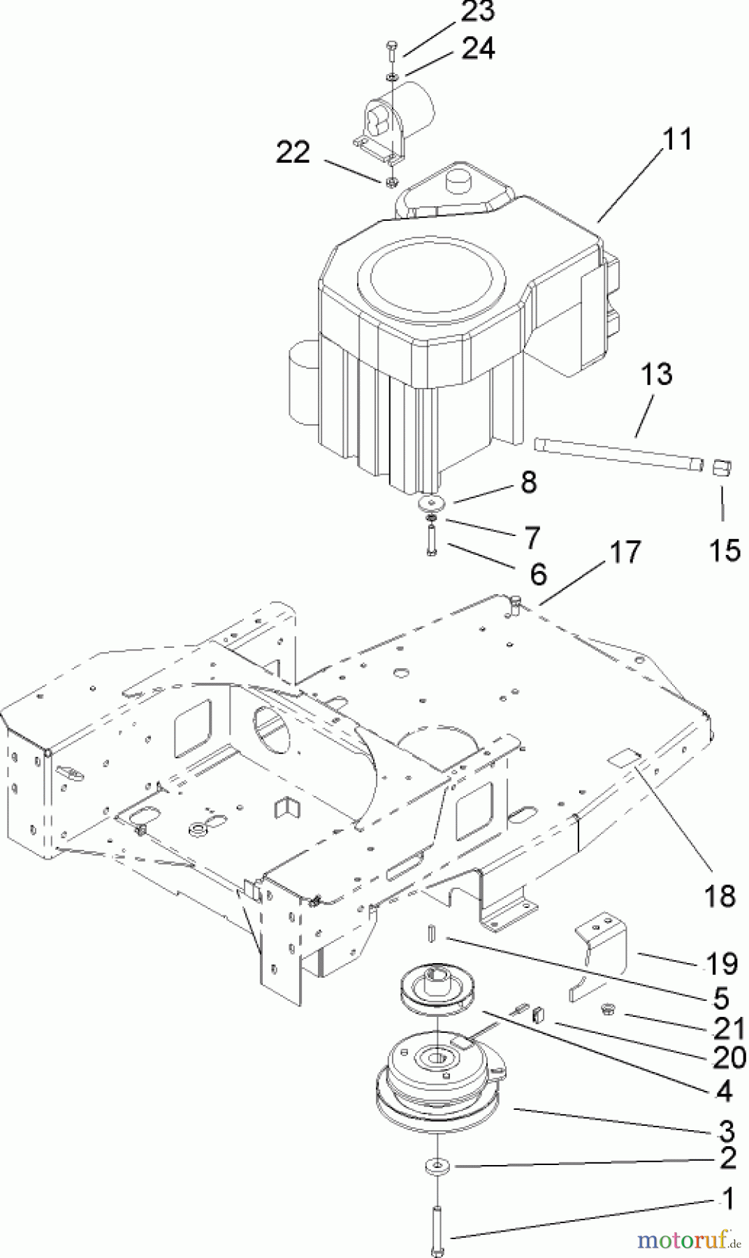 Toro Neu Mowers, Zero-Turn 74702 (18-52ZX) - Toro 18-52ZX TimeCutter ZX Riding Mower, 2004 (240000001-240000199) ENGINE AND CLUTCH ASSEMBLY