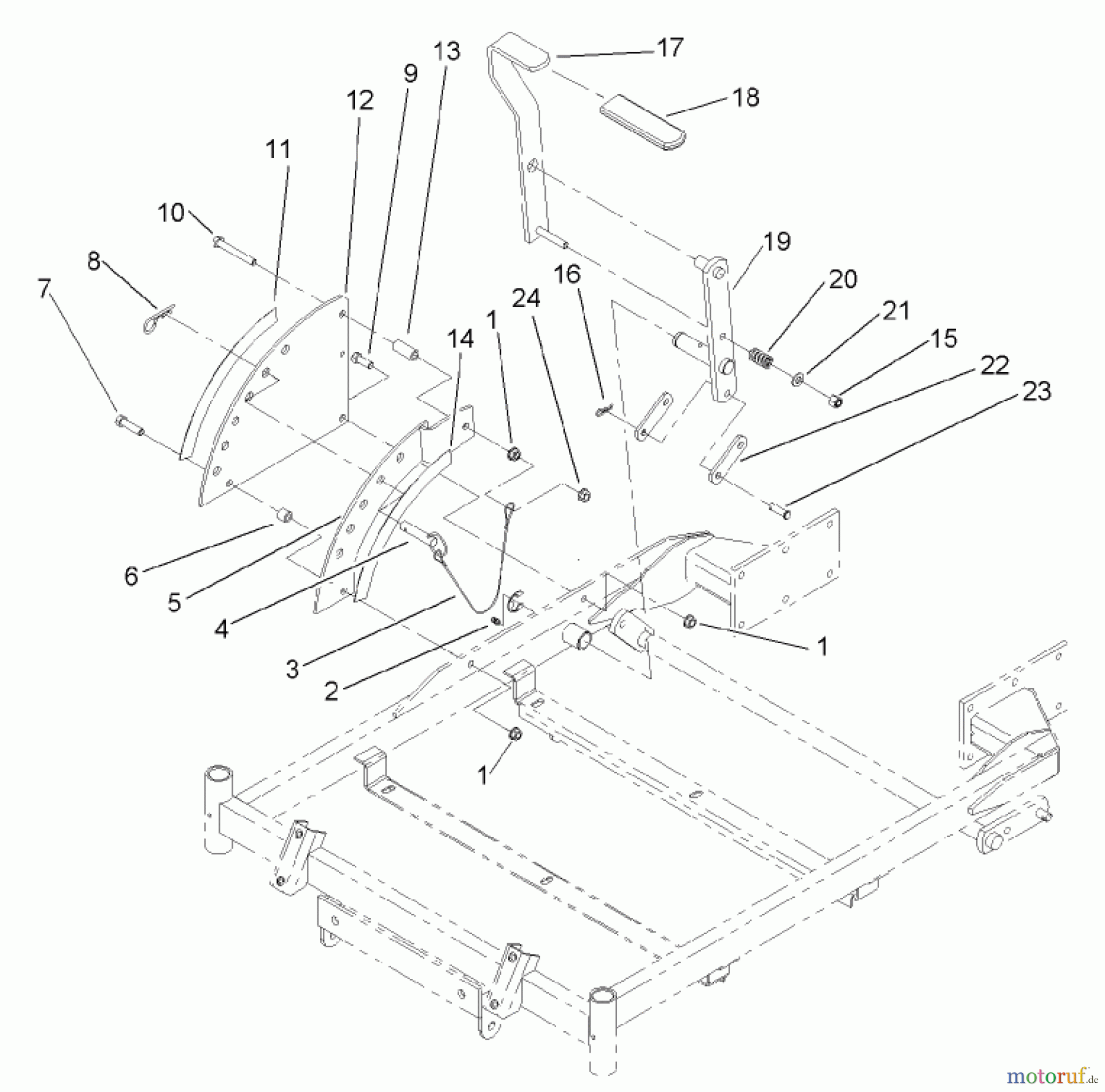 Toro Neu Mowers, Zero-Turn 74702 (18-52ZX) - Toro 18-52ZX TimeCutter ZX Riding Mower, 2004 (240000001-240000199) HEIGHT-OF-CUT HANDLE AND PLATE ASSEMBLY