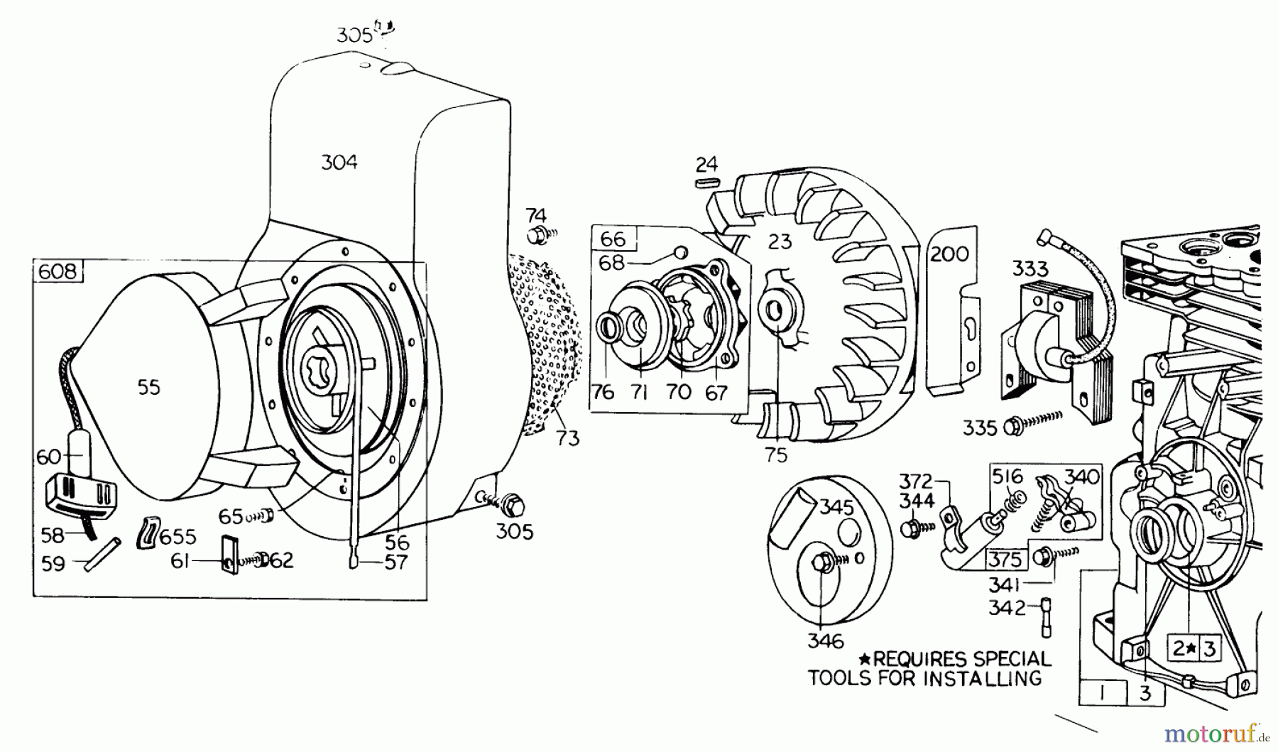 Toro Neu Blowers/Vacuums/Chippers/Shredders 62922 - Toro 5 hp Lawn Vacuum, 1974 (4000001-4999999) REWIND STARTER