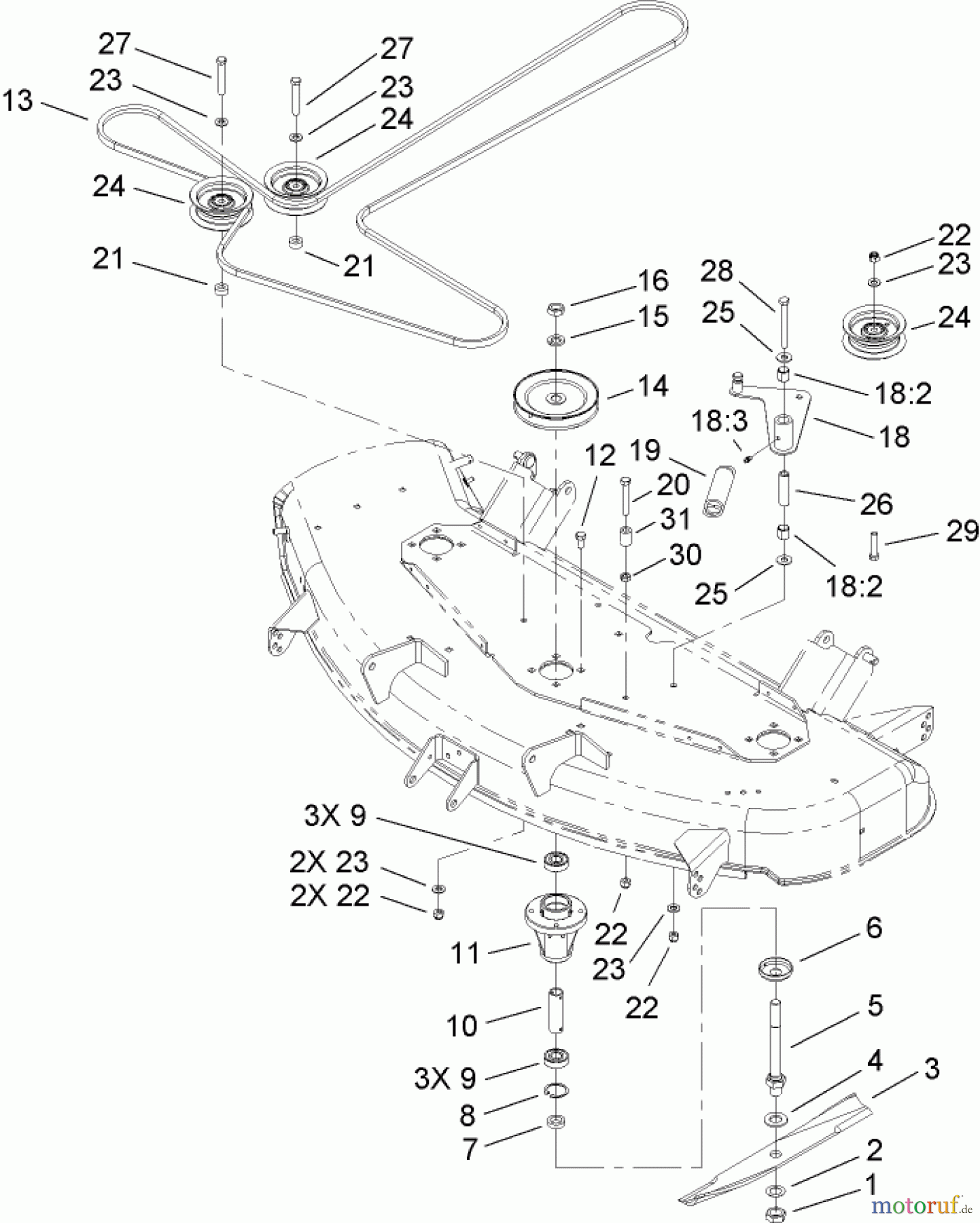 Toro Neu Mowers, Zero-Turn 74704 (ZX480) - Toro TimeCutter ZX480 Riding Mower, 2006 (260000001-260999999) 48IN DECK BELT DRIVE ASSEMBLY