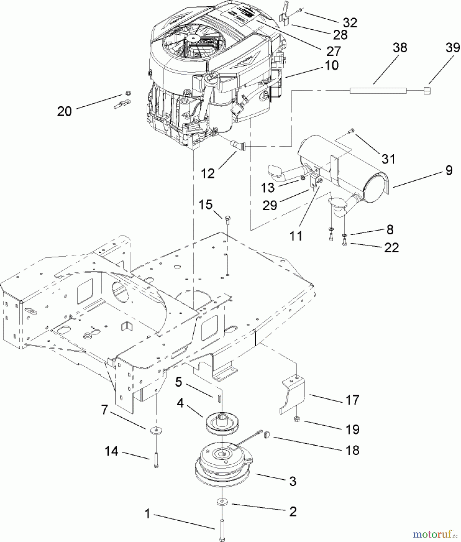  Toro Neu Mowers, Zero-Turn 74704 (ZX480) - Toro TimeCutter ZX480 Riding Mower, 2006 (260000001-260999999) ENGINE AND CLUTCH ASSEMBLY