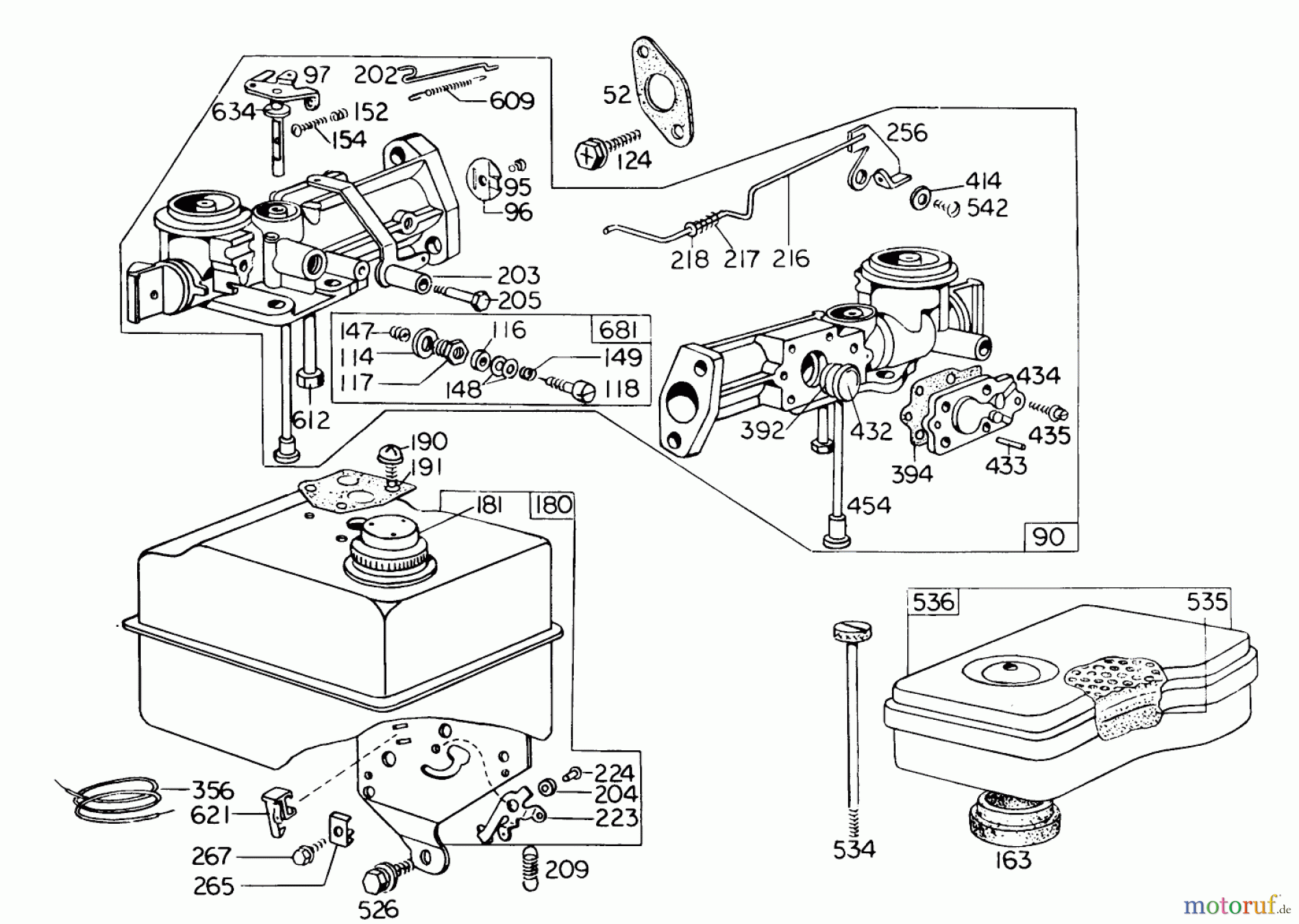  Toro Neu Blowers/Vacuums/Chippers/Shredders 62912 - Toro 5 hp Lawn Vacuum, 1975 (5000001-5999999) CARBURETOR ASSEMBLY
