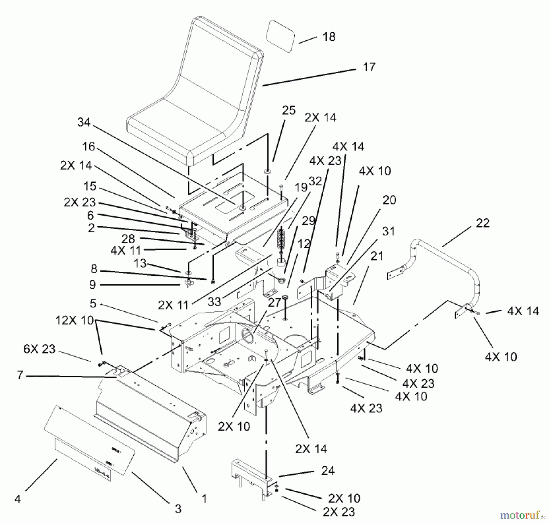 Toro Neu Mowers, Zero-Turn 74801 (18-52ZX) - Toro 18-52ZX TimeCutter ZX Riding Mower, 2003 (230000001-230999999) MAIN FRAME AND SEAT ASSEMBLY