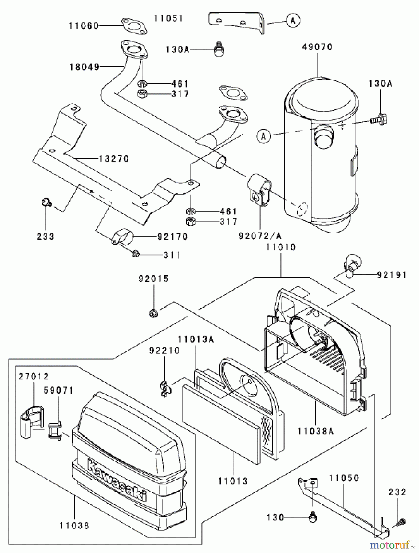 Toro Neu Mowers, Zero-Turn 74801 (Z18-52) - Toro Z18-52 TimeCutter Z Riding Mower, 2002 (220000001-220999999) AIR FILTER / MUFFLER ASSEMBLY KAWASAKI FH 531V-AS07