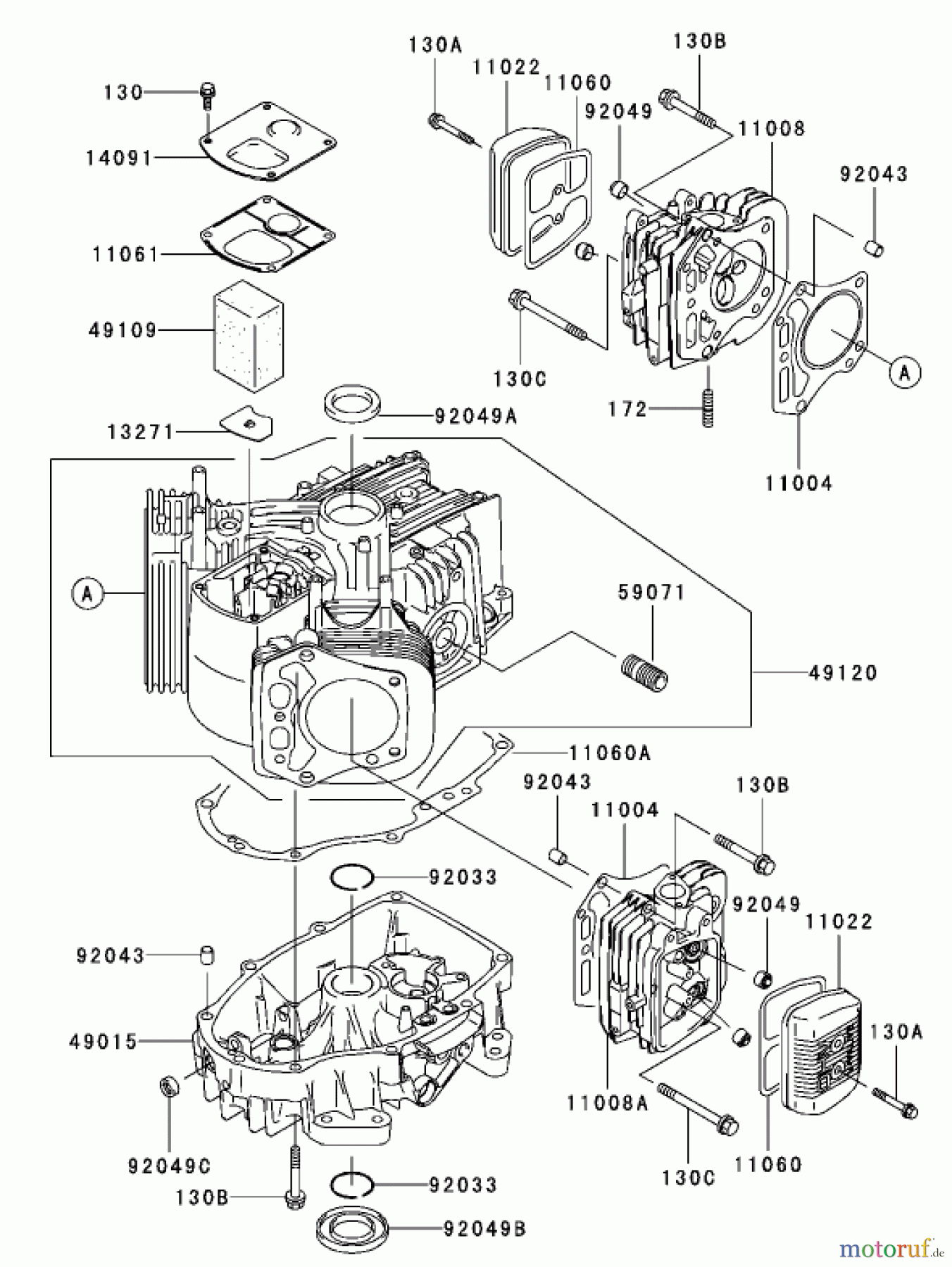 Toro Neu Mowers, Zero-Turn 74801 (Z18-52) - Toro Z18-52 TimeCutter Z Riding Mower, 2002 (220000001-220999999) CYLINDER / CRANKCASE ASSEMBLY KAWASAKI FH 531V-AS07