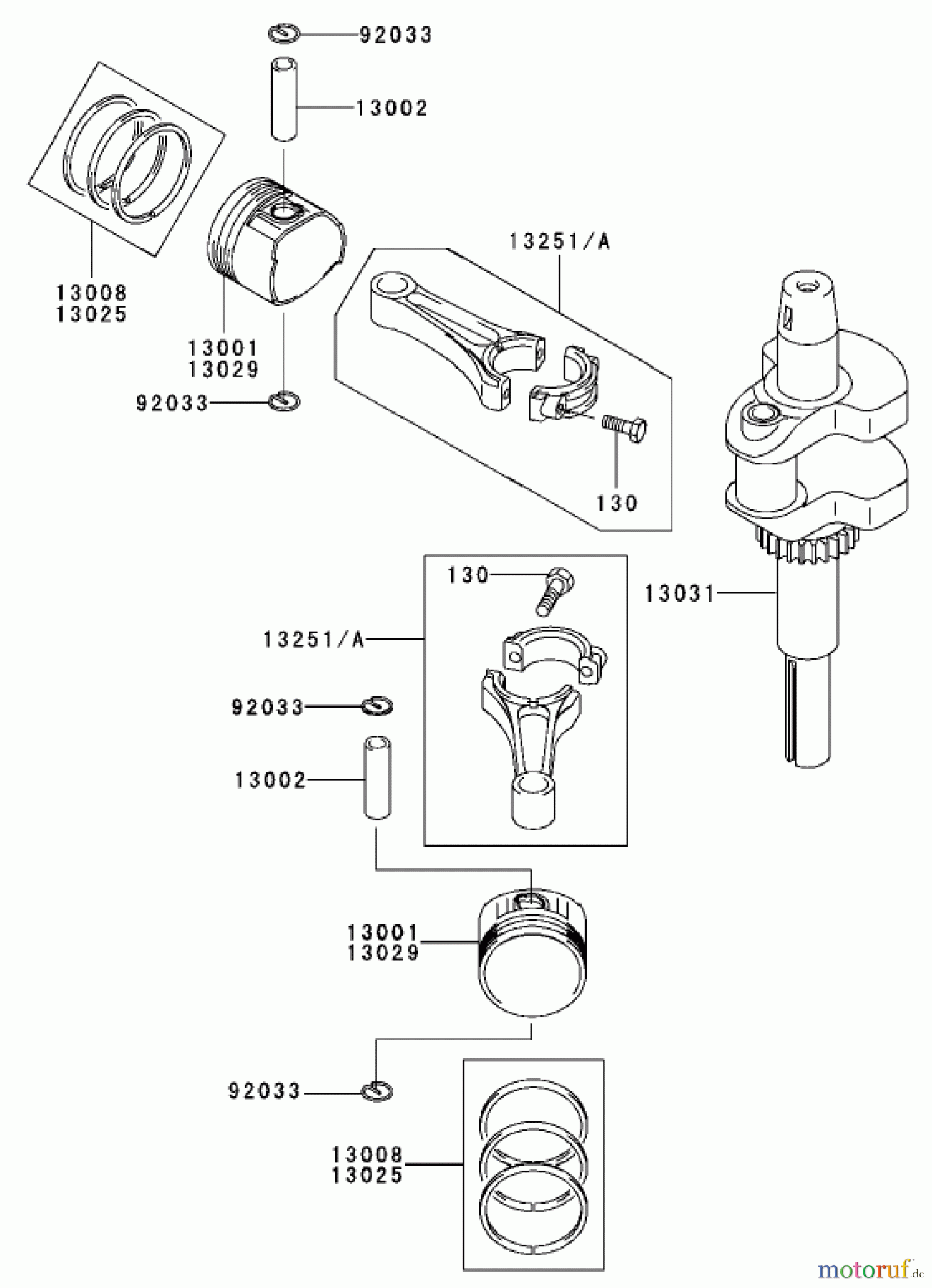 Toro Neu Mowers, Zero-Turn 74801 (Z18-52) - Toro Z18-52 TimeCutter Z Riding Mower, 2002 (220000001-220999999) PISTON / CRANKSHAFT ASSEMBLY KAWASAKI FH 531V-AS07