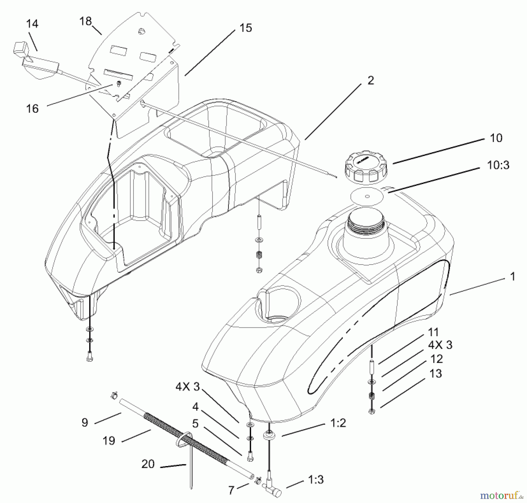 Toro Neu Mowers, Zero-Turn 74802 (19-52ZX) - Toro 19-52ZX TimeCutter ZX Riding Mower, 2004 (240000159-240999999) FUEL TANK ASSEMBLY