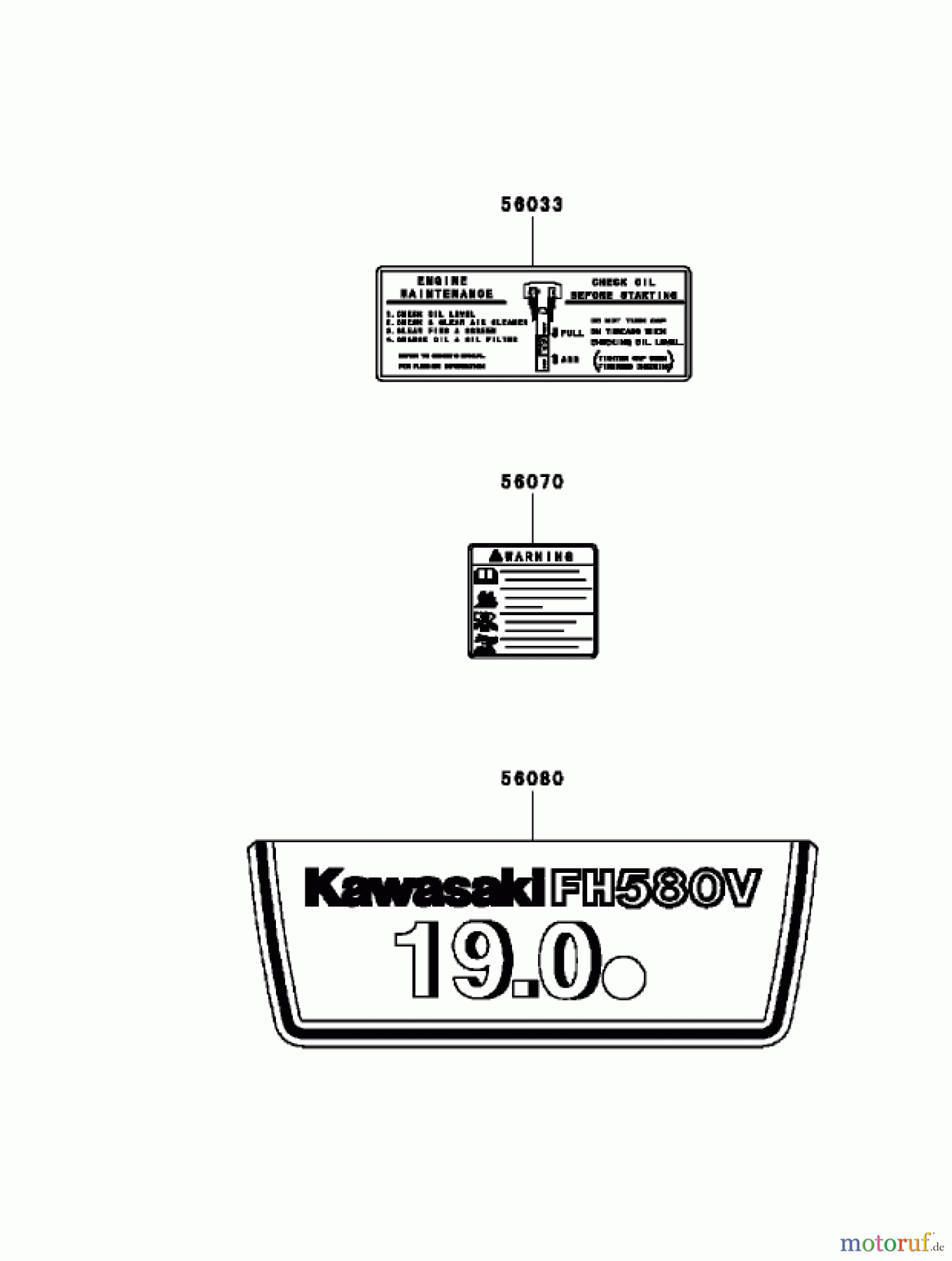 Toro Neu Mowers, Zero-Turn 74802 (19-52ZX) - Toro 19-52ZX TimeCutter ZX Riding Mower, 2004 (240000159-240999999) LABEL ASSEMBLY KAWASAKI MODEL NO. FH580V-AS13