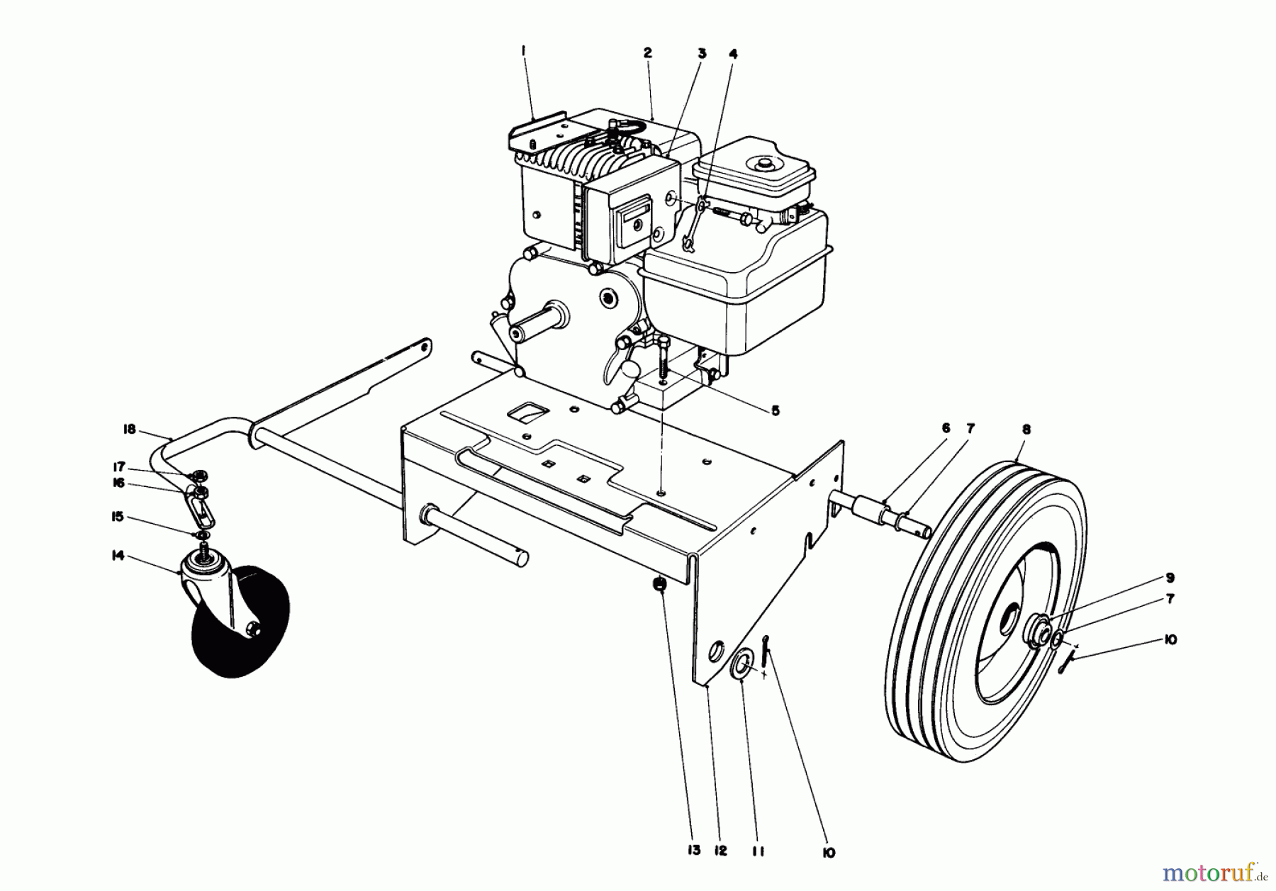 Toro Neu Blowers/Vacuums/Chippers/Shredders 62923 - Toro 5 hp Lawn Vacuum, 1976 (6000001-6999999) ENGINE AND BASE ASSEMBLY (MODEL 62912)