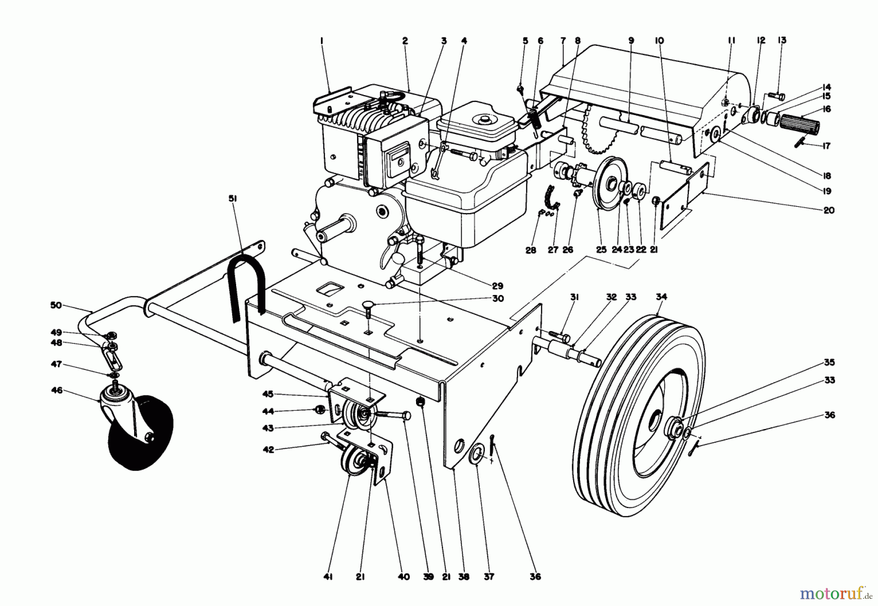 Toro Neu Blowers/Vacuums/Chippers/Shredders 62912 - Toro 5 hp Lawn Vacuum, 1977 (7000001-7999999) ENGINE AND BASE ASSEMBLY (MODEL 62923)