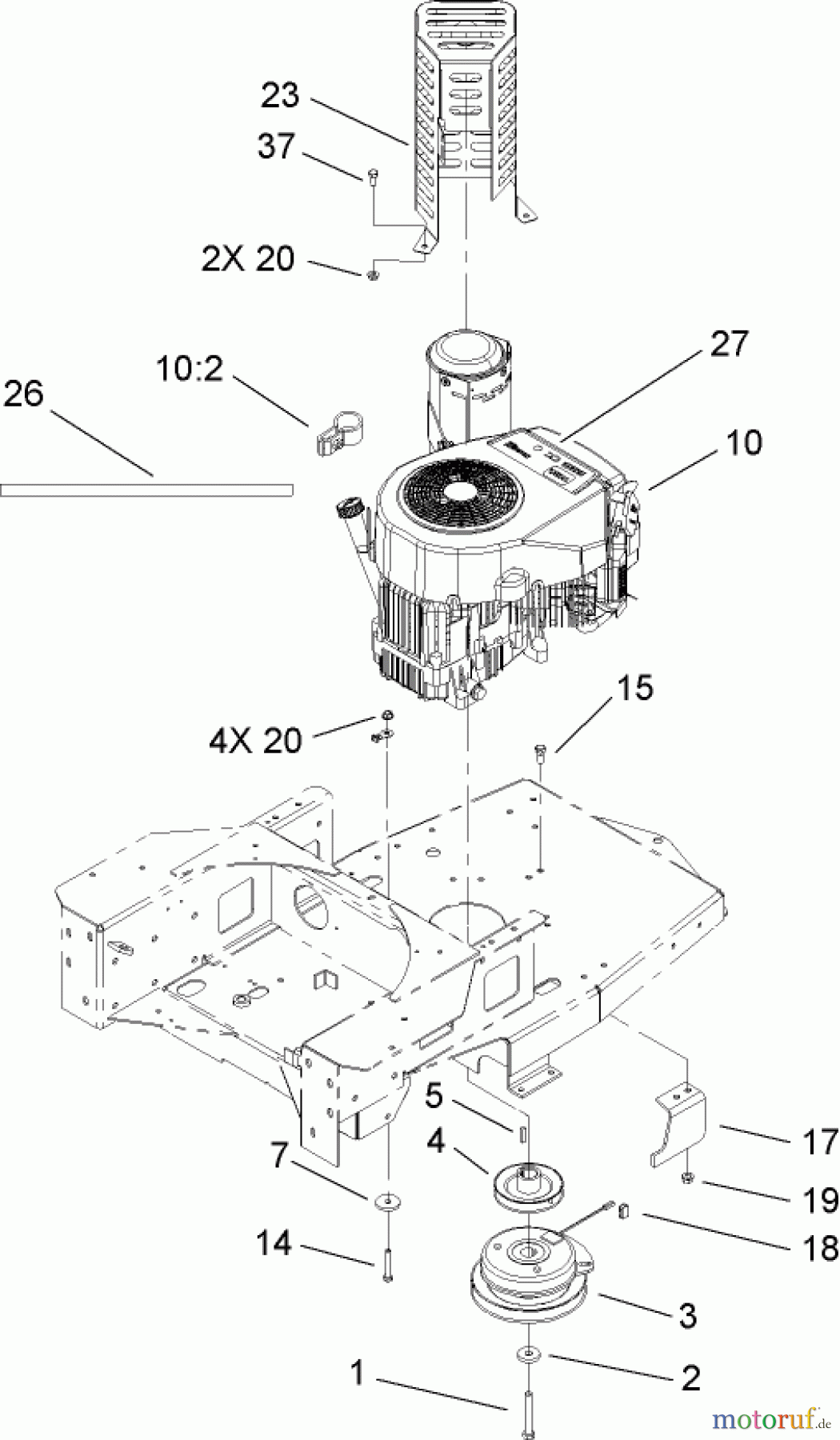 Toro Neu Mowers, Zero-Turn 74806 (ZX525) - Toro TimeCutter ZX525 Riding Mower, 2007 (270000001-270999999) ENGINE AND CLUTCH ASSEMBLY