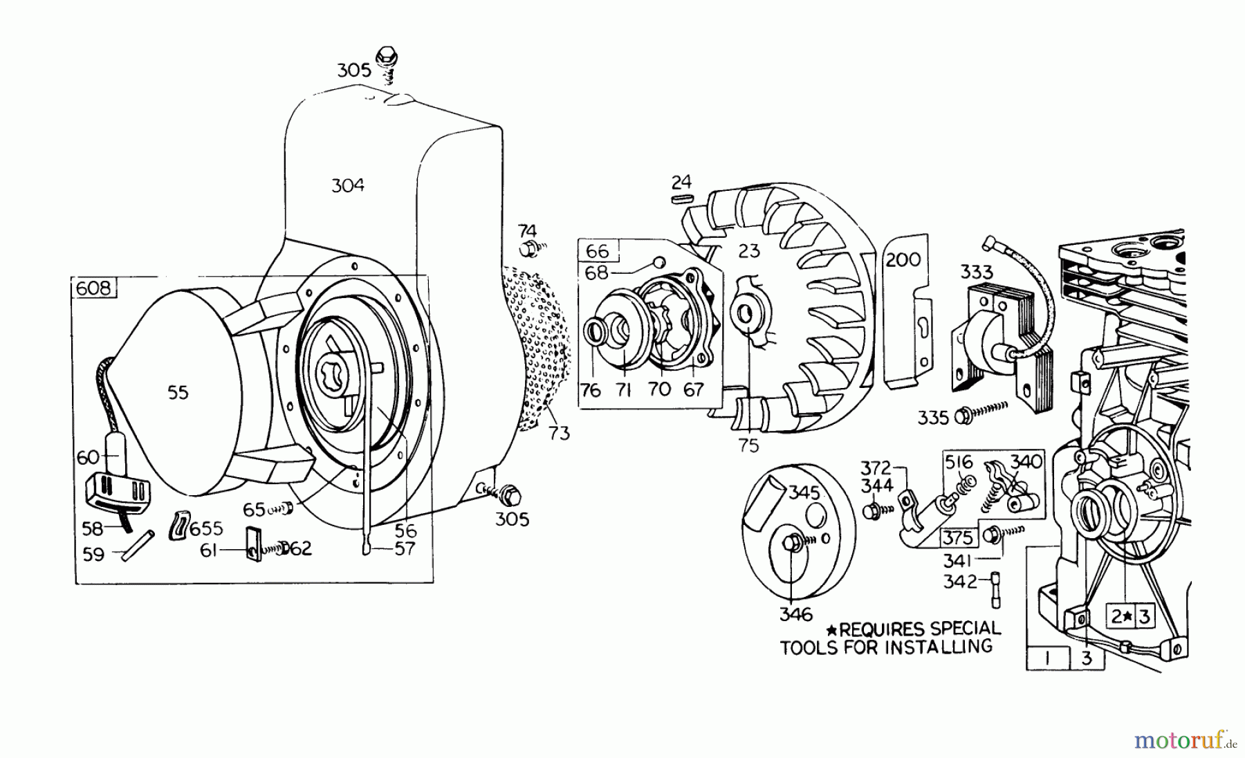  Toro Neu Blowers/Vacuums/Chippers/Shredders 62912 - Toro 5 hp Lawn Vacuum, 1976 (6000001-6999999) REWIND STARTER