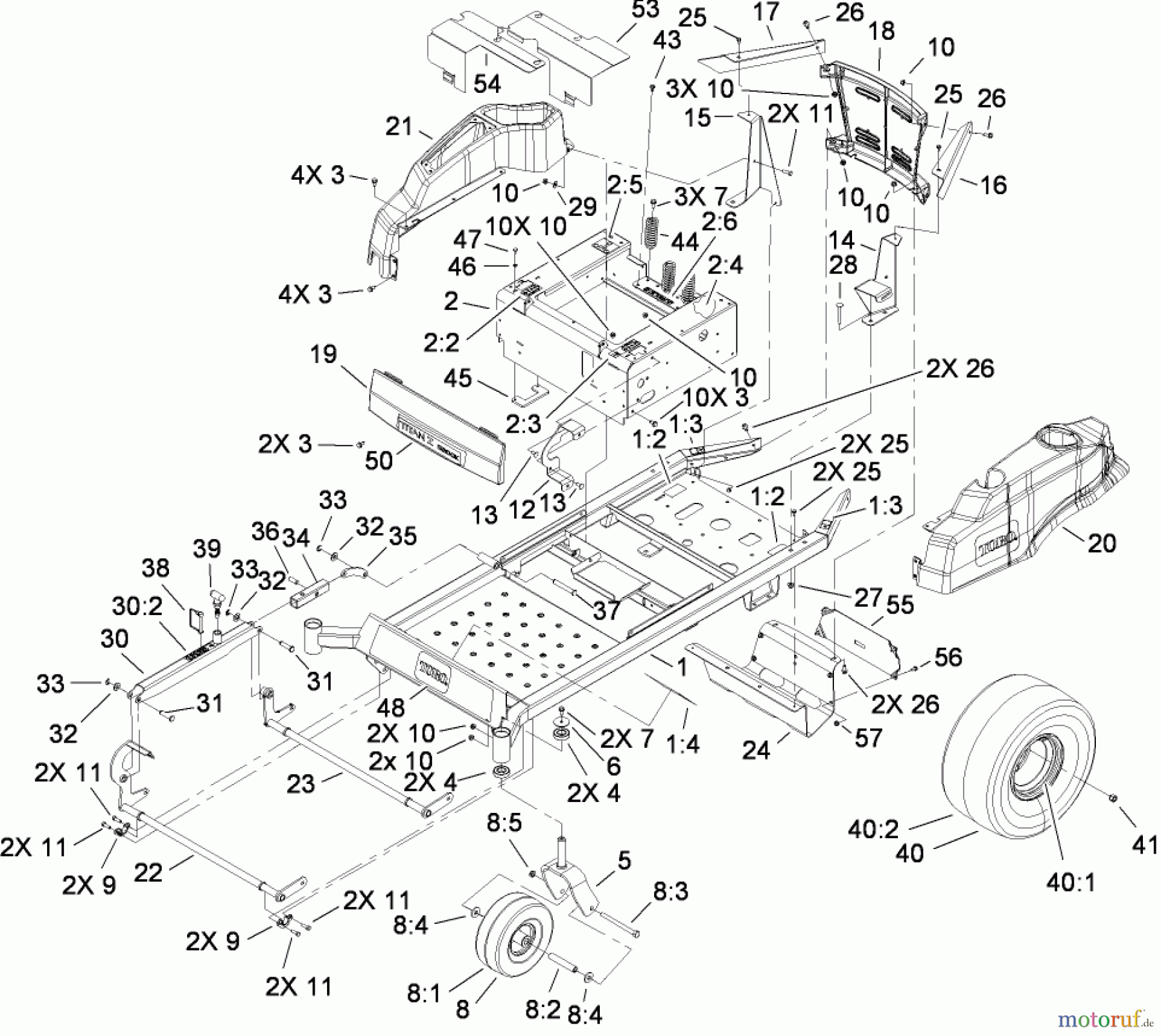 Toro Neu Mowers, Zero-Turn 74813 (Z4800) - Toro TITAN Z4800 Zero-Turn-Radius Riding Mower, 2009 (290000001-290999999) FRAME ASSEMBLY
