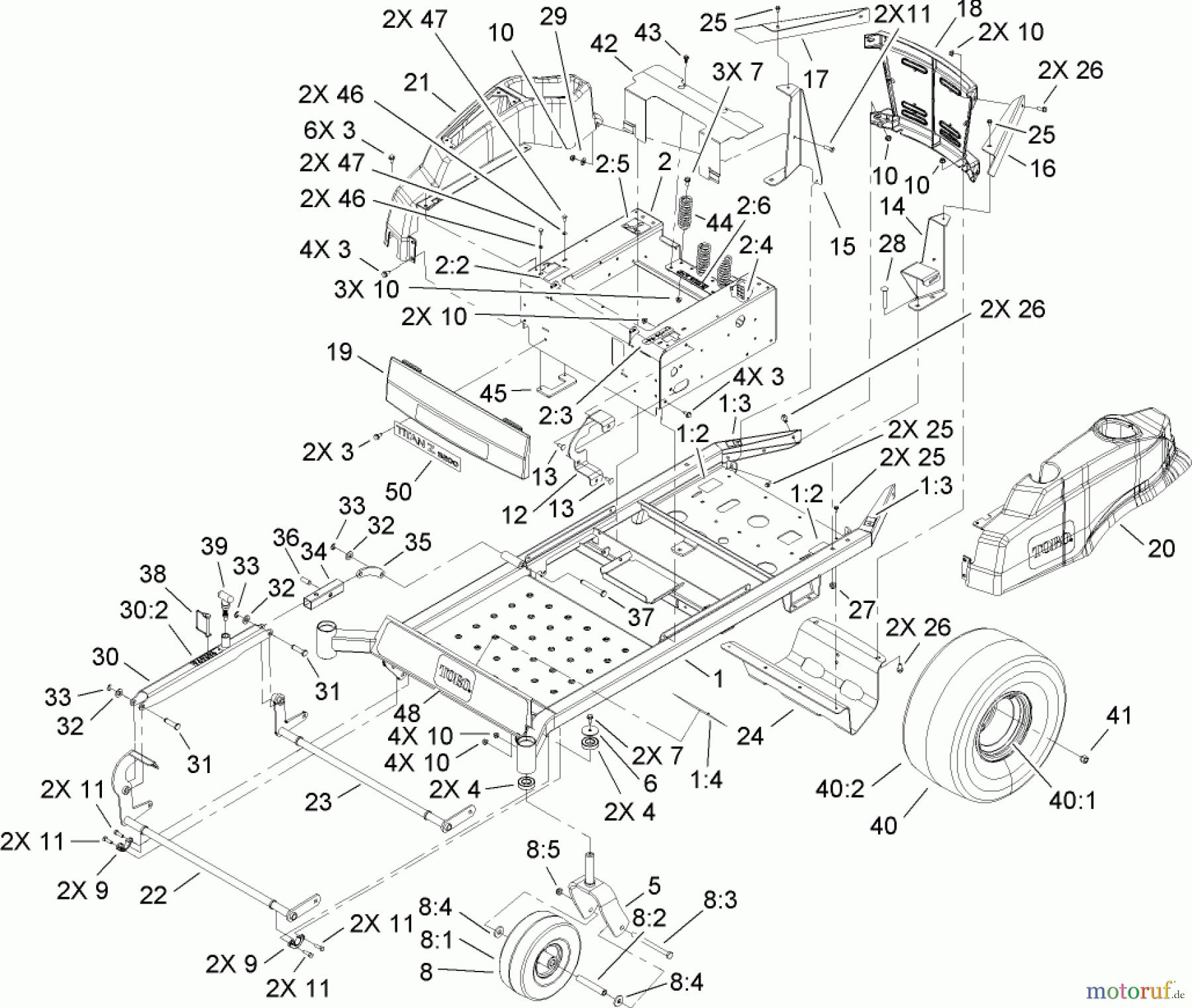 Toro Neu Mowers, Zero-Turn 74814 (Z5200) - Toro TITAN Z5200 Zero-Turn-Radius Riding Mower, 2007 (270000001-270999999) FRAME ASSEMBLY