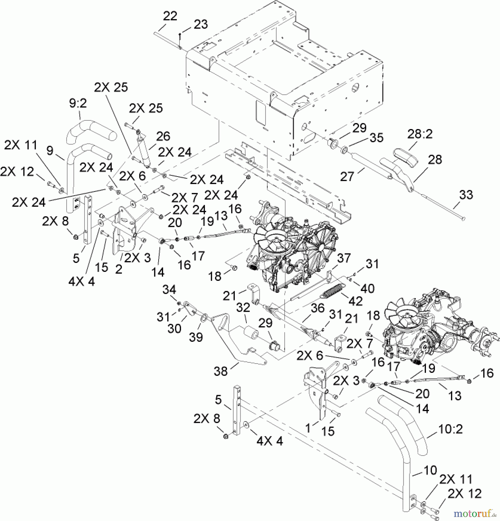 Toro Neu Mowers, Zero-Turn 74814 (Z5200) - Toro TITAN Z5200 Zero-Turn-Radius Riding Mower, 2007 (270000001-270999999) MOTION CONTROL AND BRAKE ASSEMBLY