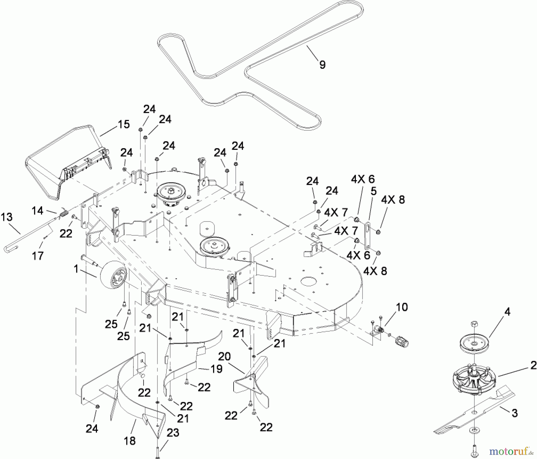Toro Neu Mowers, Zero-Turn 74815 (Z5200) - Toro TITAN Z5200 Zero-Turn-Radius Riding Mower, 2009 (290000001-290999999) 52 INCH DECK AND SPINDLE ASSEMBLY