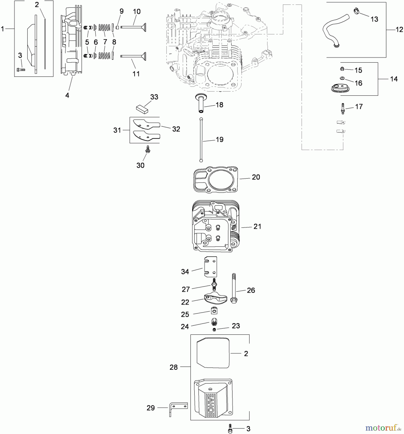 Toro Neu Mowers, Zero-Turn 74815 (Z5200) - Toro TITAN Z5200 Zero-Turn-Radius Riding Mower, 2009 (290000001-290999999) HEAD, VALVE AND BREATHER ASSEMBLY KOHLER SV830-0013