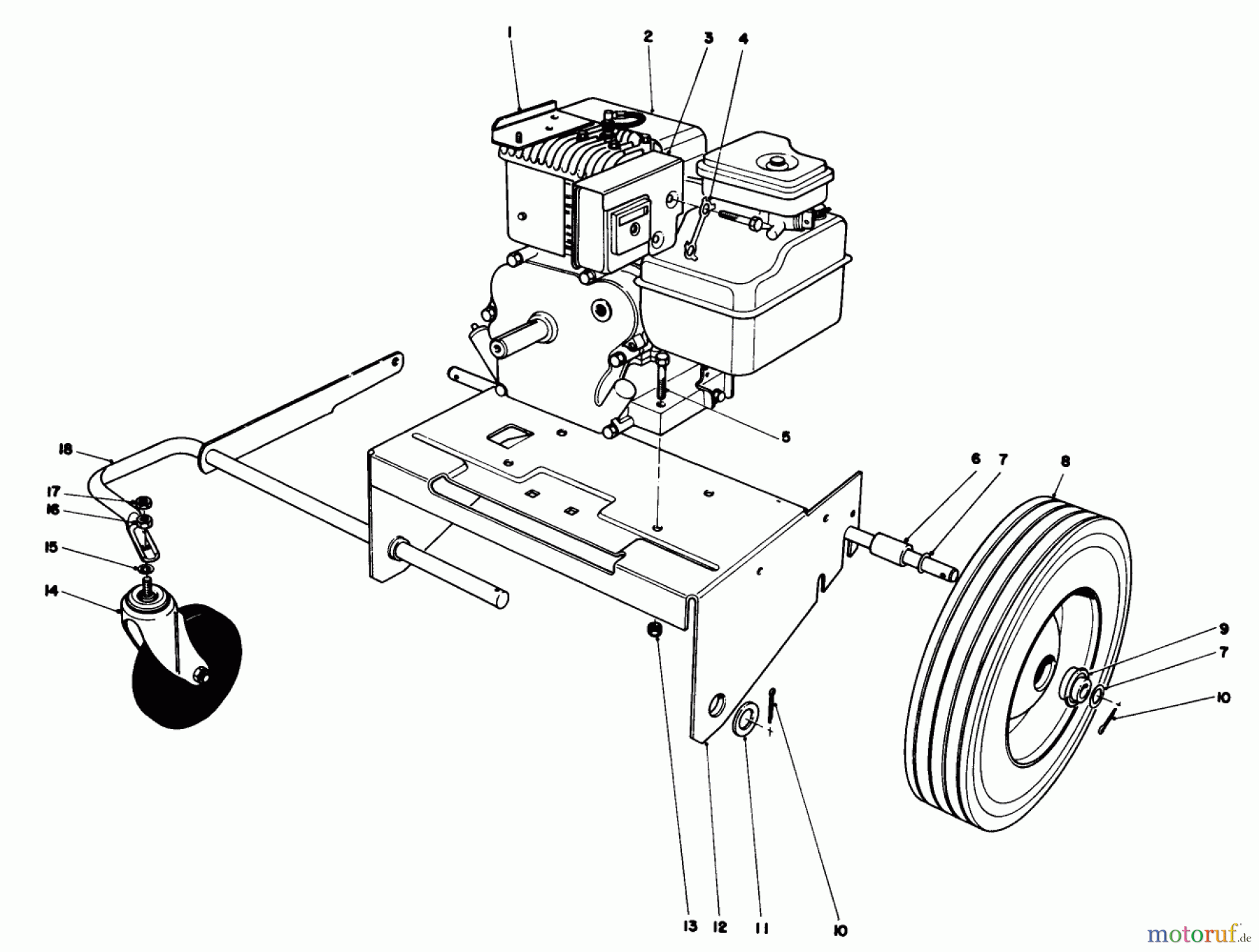Toro Neu Blowers/Vacuums/Chippers/Shredders 62923 - Toro 5 hp Lawn Vacuum, 1978 (8000001-8999999) ENGINE AND BASE ASSEMBLY (MODEL 62912)
