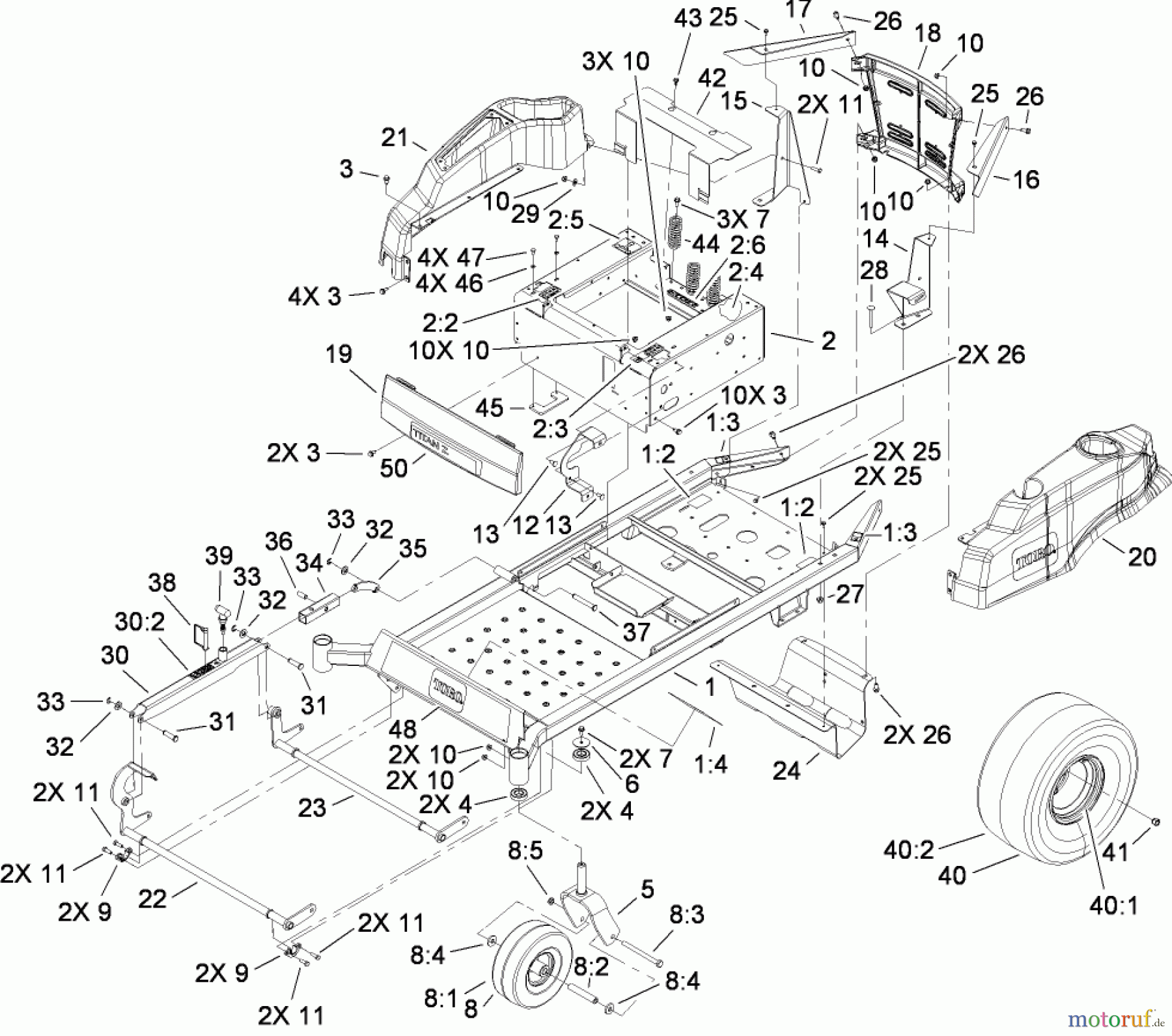 Toro Neu Mowers, Zero-Turn 74816 (Z4800) - Toro TITAN Z4800 Zero-Turn-Radius Riding Mower, 2008 (280000001-280999999) FRAME ASSEMBLY