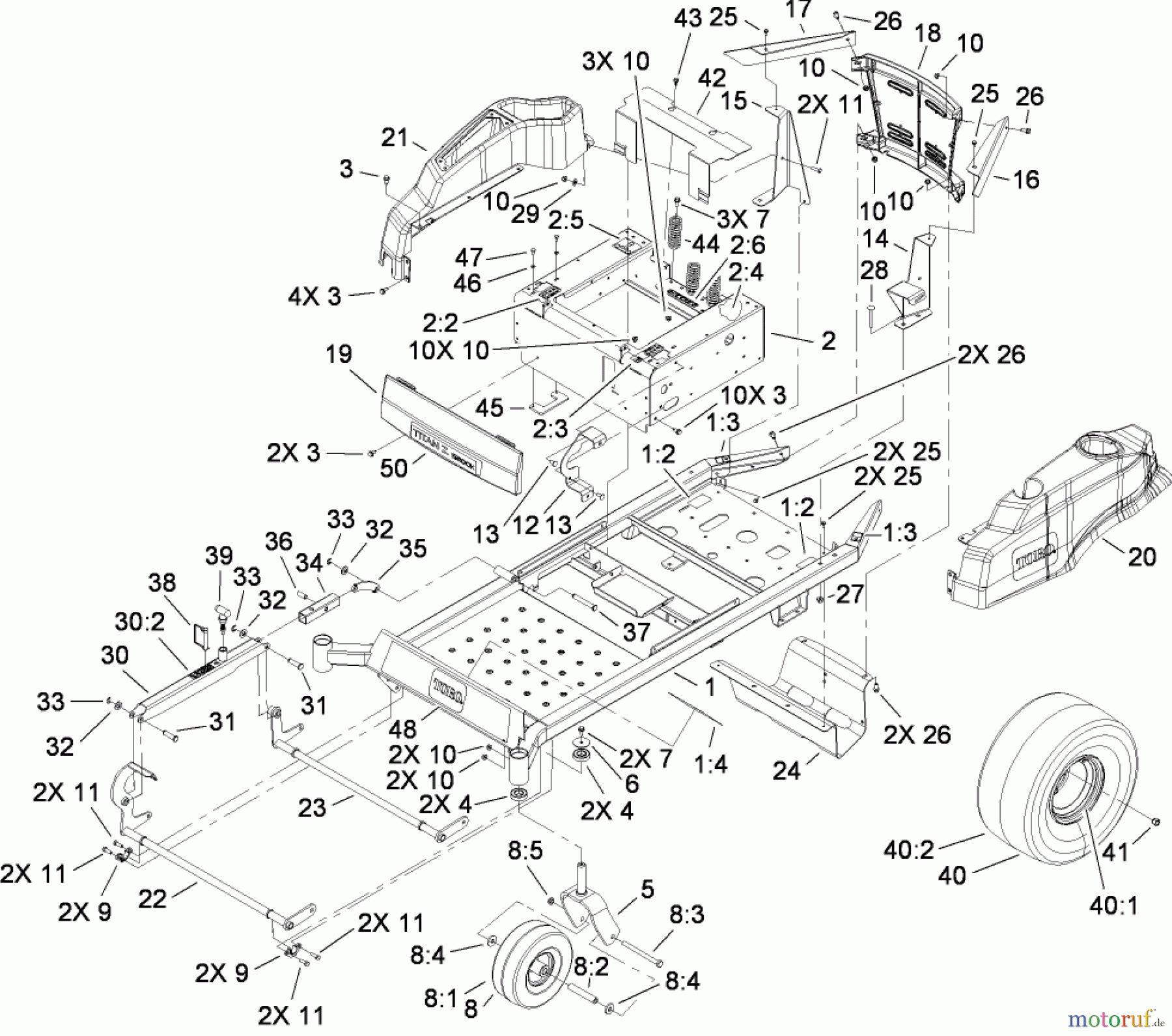 Toro Neu Mowers, Zero-Turn 74818 (Z5200) - Toro TITAN Z5200 Zero-Turn-Radius Riding Mower, 2008 (280000001-280999999) FRAME ASSEMBLY