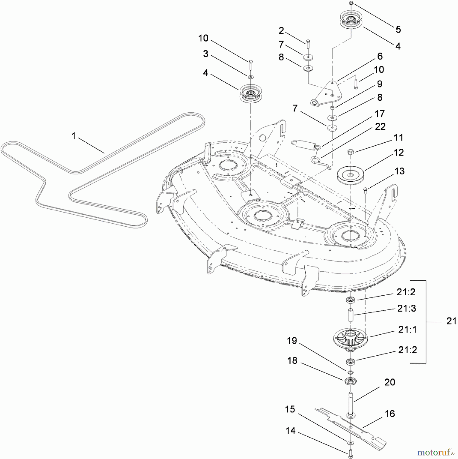  Toro Neu Mowers, Zero-Turn 74820 (ZX5000) - Toro TITAN ZX5000 Zero-Turn-Radius Riding Mower, 2010 (310000001-310999999) 50 INCH DECK SPINDLE AND BLADE ASSEMBLY