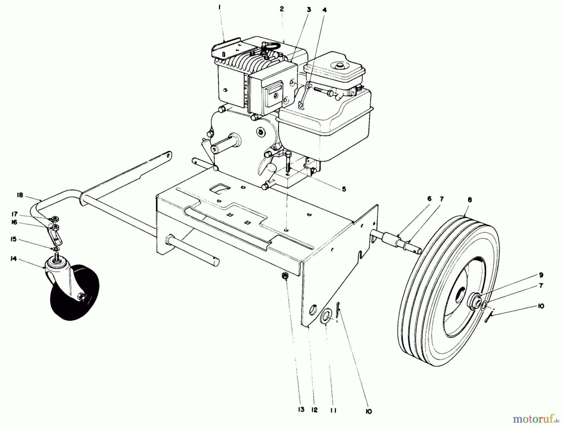 Toro Neu Blowers/Vacuums/Chippers/Shredders 62923 - Toro 5 hp Lawn Vacuum, 1979 (9000001-9999999) ENGINE AND BASE ASSEMBLY (MODEL 62912)