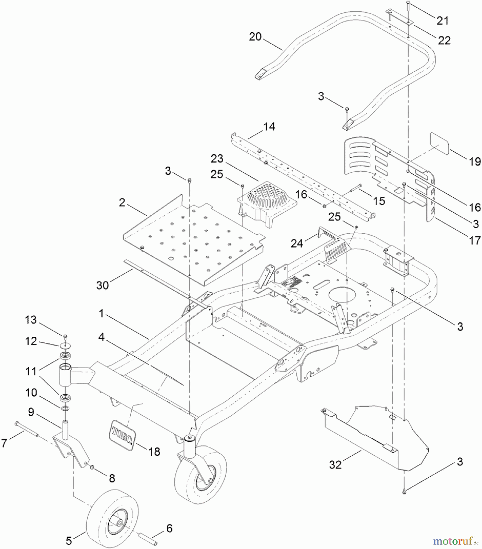 Toro Neu Mowers, Zero-Turn 74841 (ZX4820) - Toro TITAN ZX4820 Zero-Turn-Radius Riding Mower, 2011 (311000001-311999999) MAIN FRAME ASSEMBLY