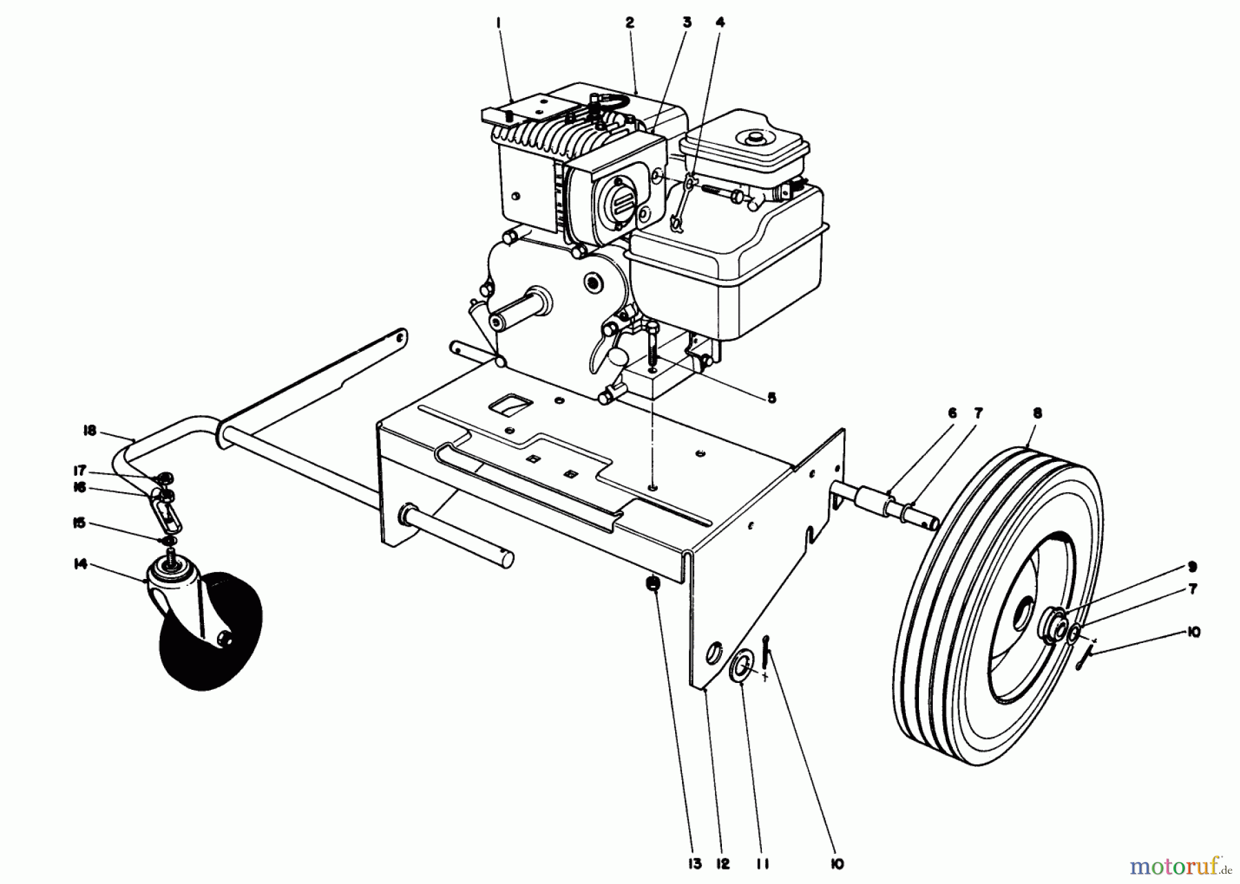  Toro Neu Blowers/Vacuums/Chippers/Shredders 62923 - Toro 5 hp Lawn Vacuum, 1980 (0000001-0999999) ENGINE AND BASE ASSEMBLY (MODEL 62912)