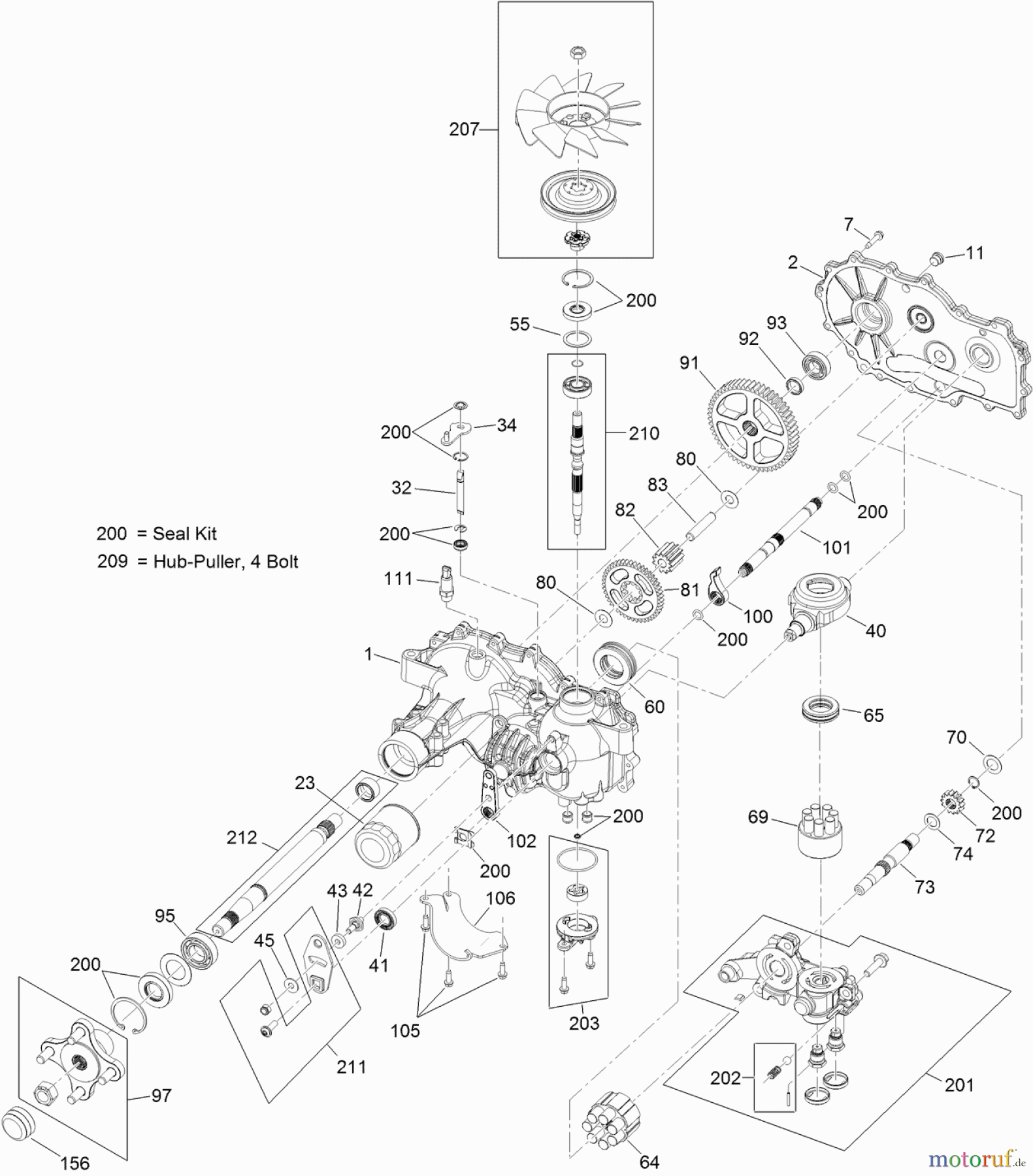  Toro Neu Mowers, Zero-Turn 74843 (ZX6020) - Toro TITAN ZX6020 Zero-Turn-Radius Riding Mower, 2012 (SN 312000001-312999999) RH HYDRO ASSEMBLY NO. 115-2550