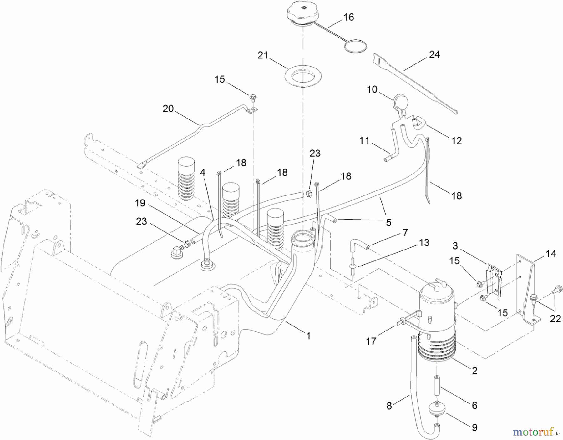 Toro Neu Mowers, Zero-Turn 74845 (ZX4820) - Toro TITAN ZX4820 Zero-Turn-Radius Riding Mower, 2011 (SN 311000001-311999999) FUEL DELIVERY ASSEMBLY